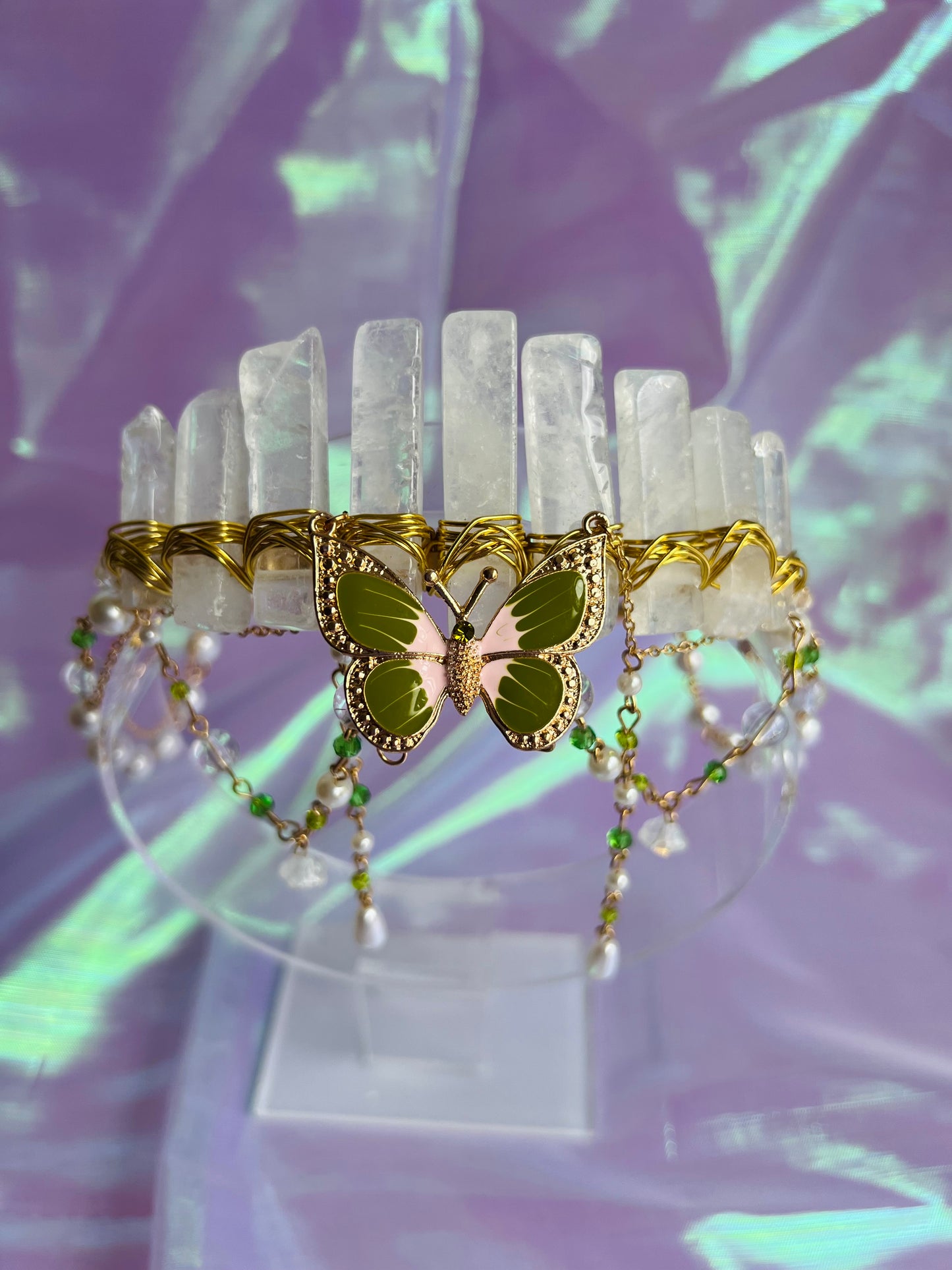 CLEAR QUARTZ BUTTERFLY FAIRY CRYSTAL CROWN