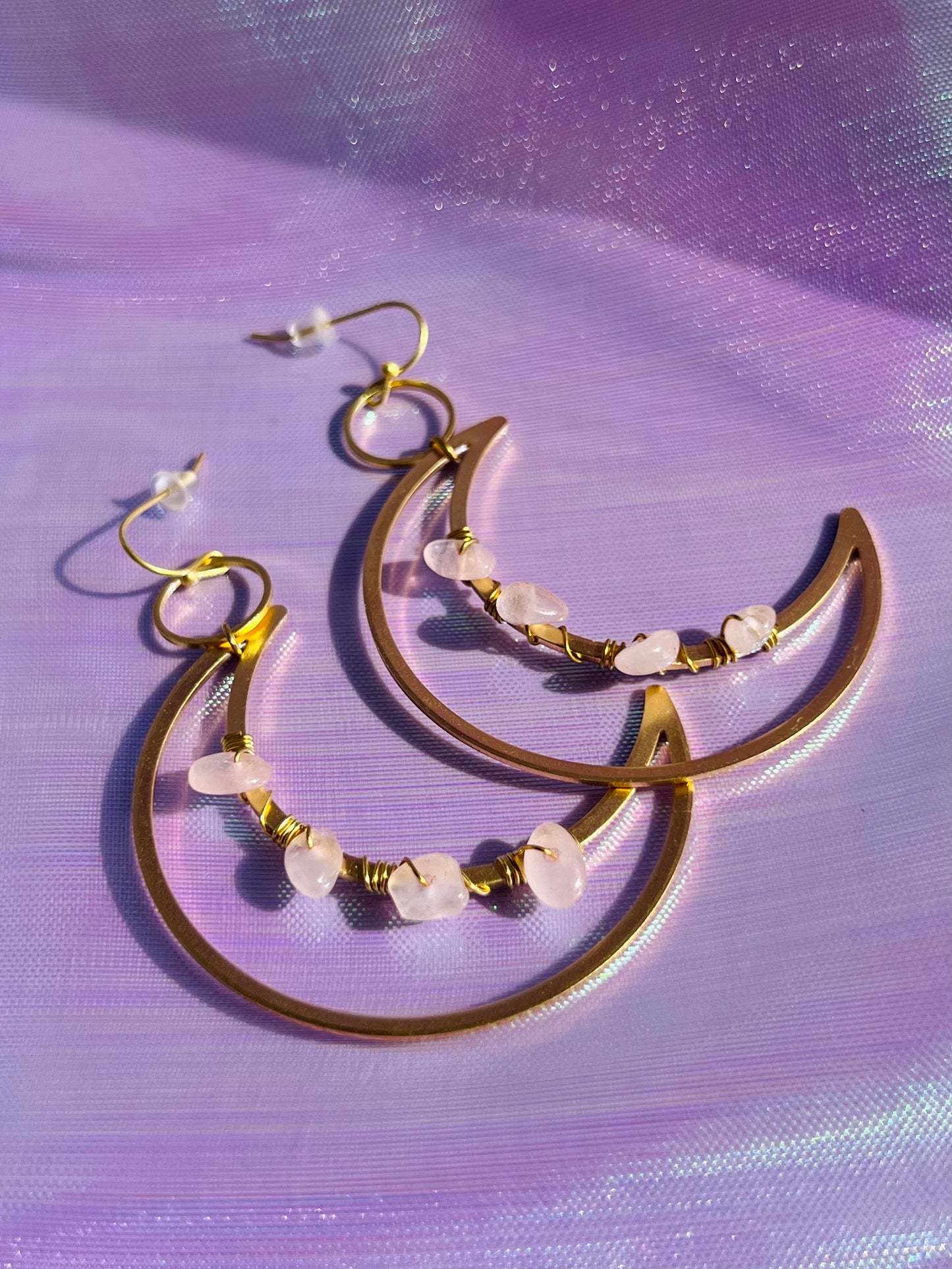 ROSE QUARTZ CRYSTAL MOON EARRINGS