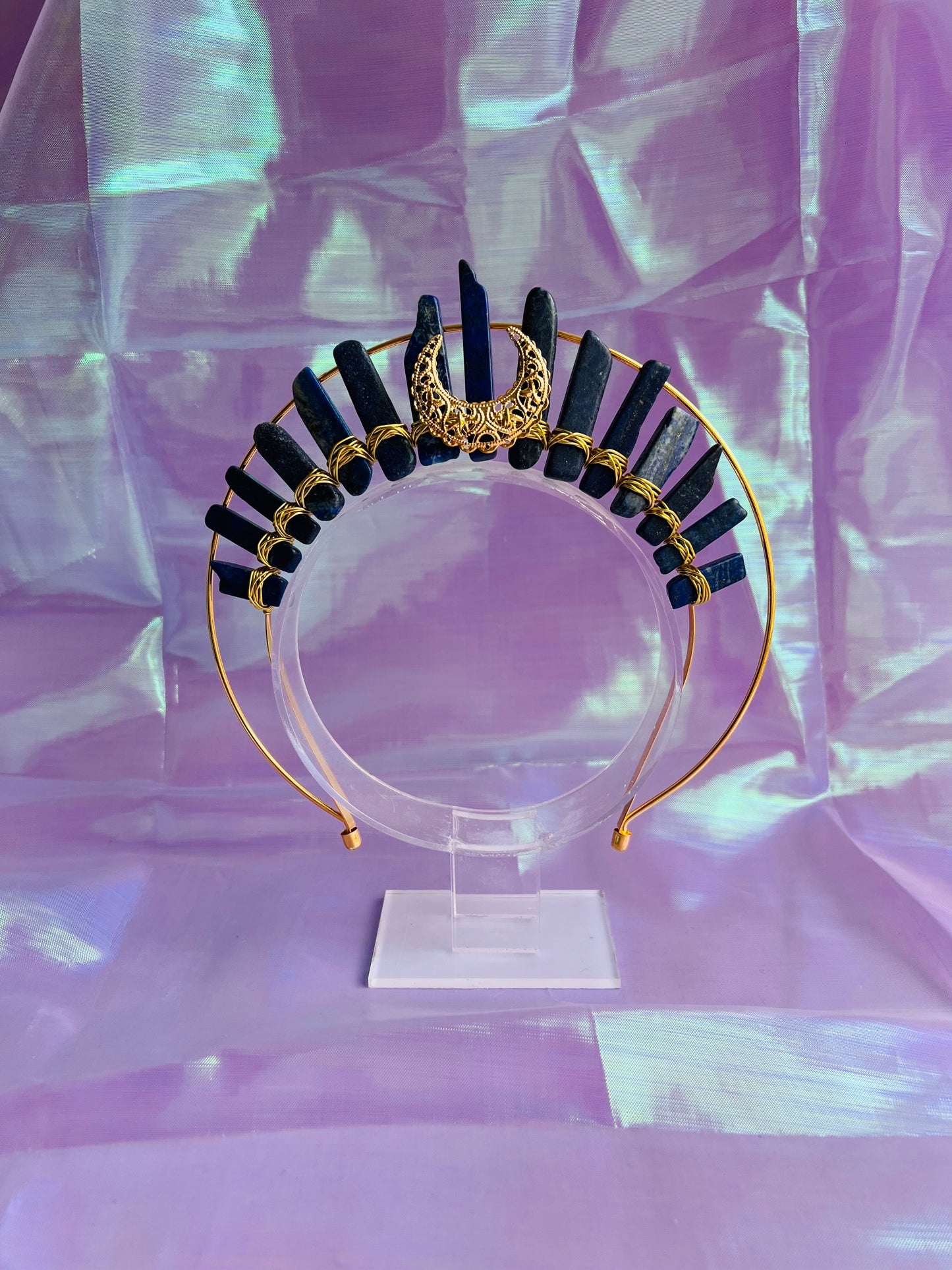 LAPIS LAZULI GOLD HALO MOON GODDESS CRYSTAL CROWN