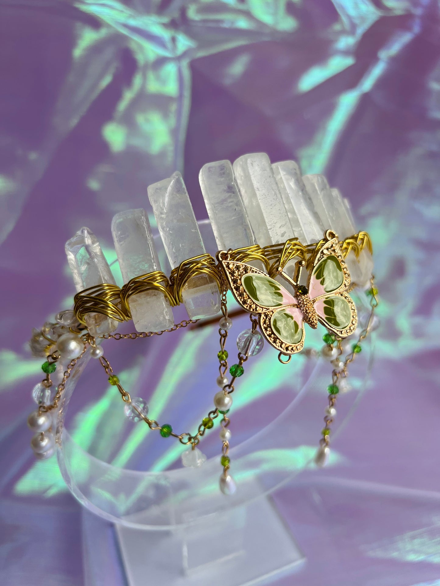 CLEAR QUARTZ BUTTERFLY FAIRY CRYSTAL CROWN