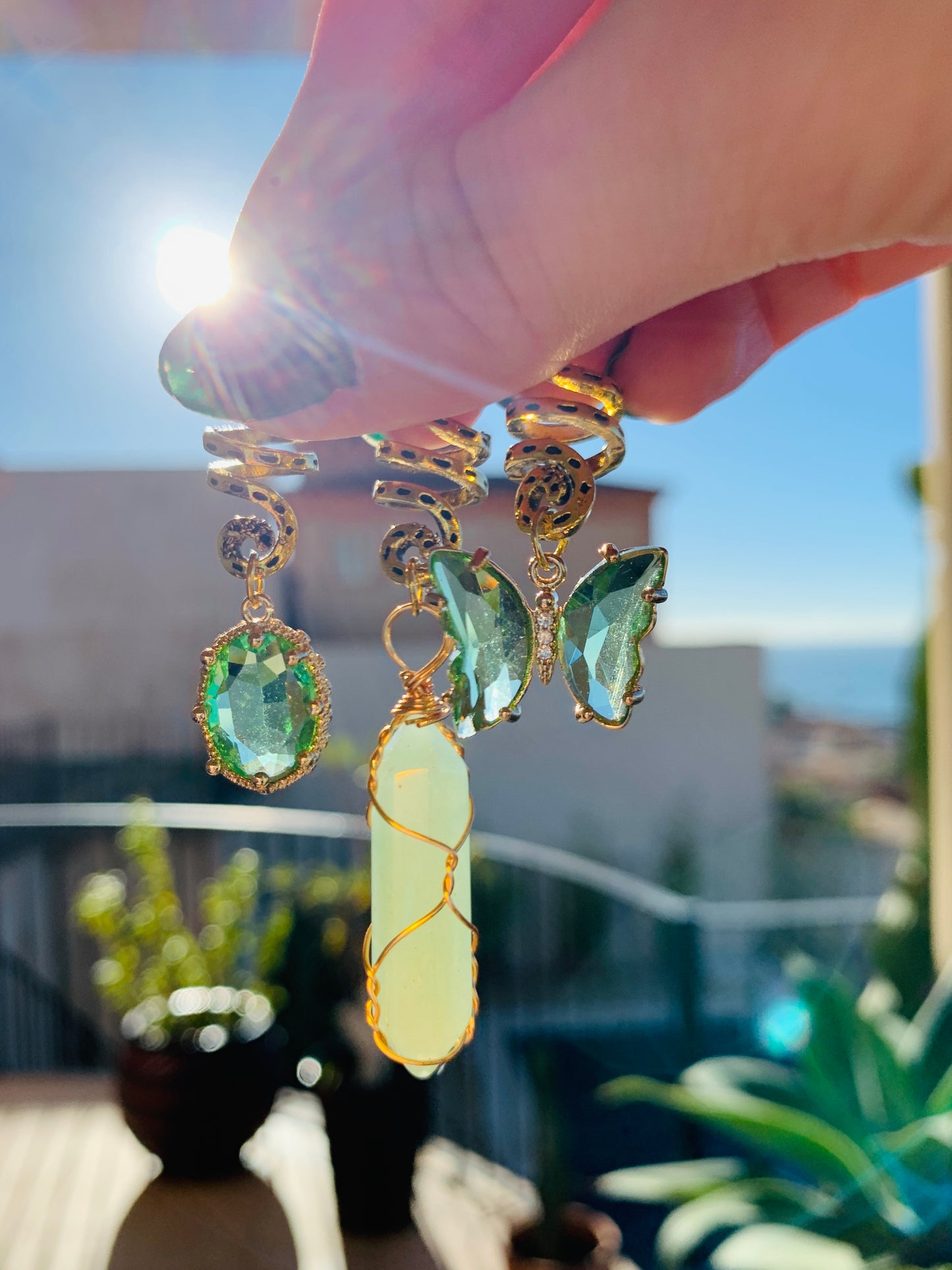 GREEN AVENTURINE BUTTERFLY HAIR CHARMS SET