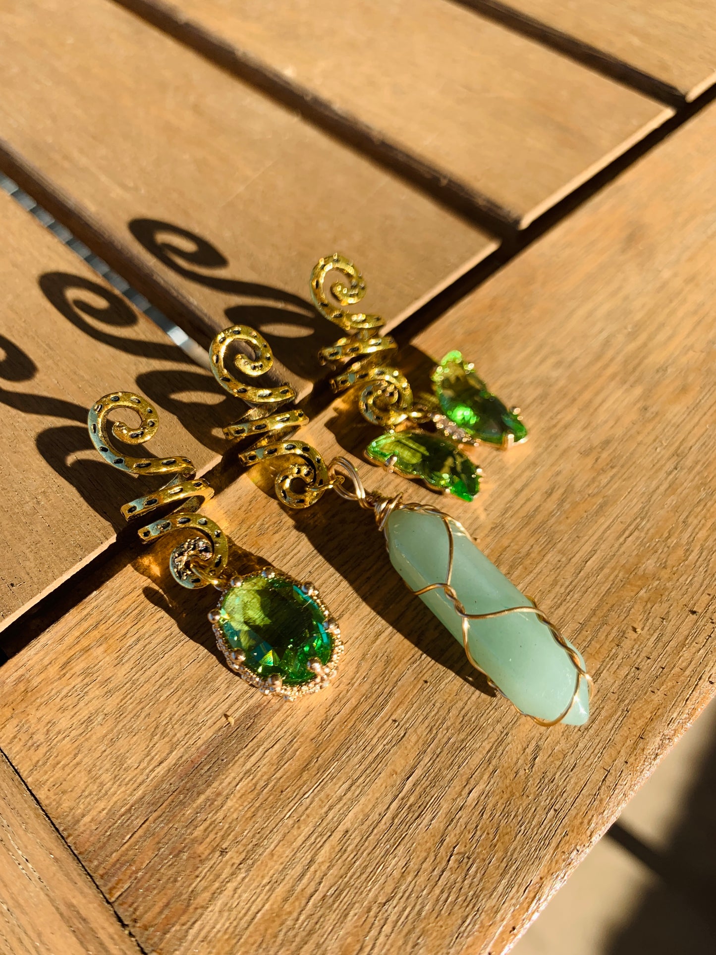 GREEN AVENTURINE BUTTERFLY HAIR CHARMS SET