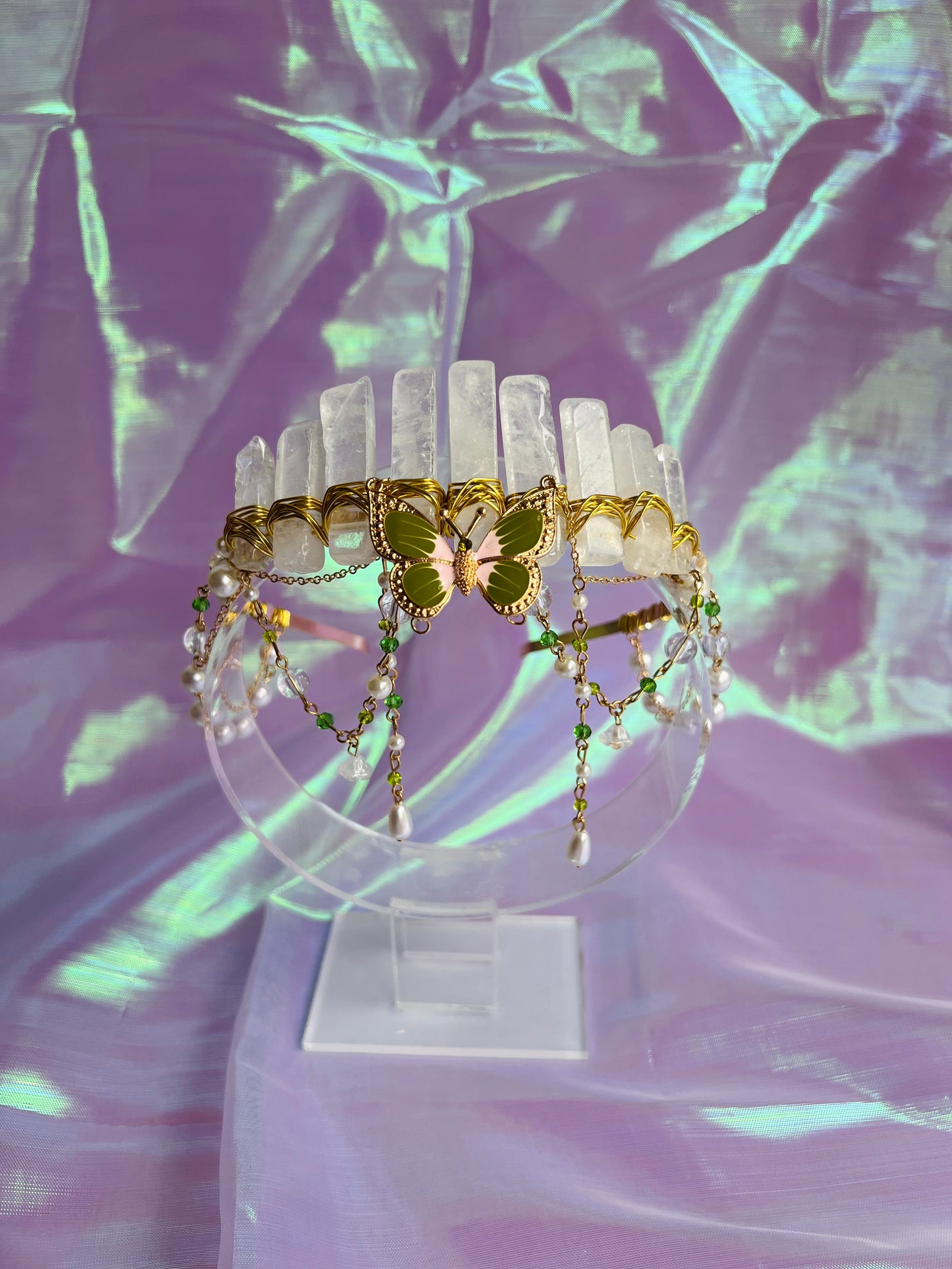 CLEAR QUARTZ BUTTERFLY FAIRY CRYSTAL CROWN