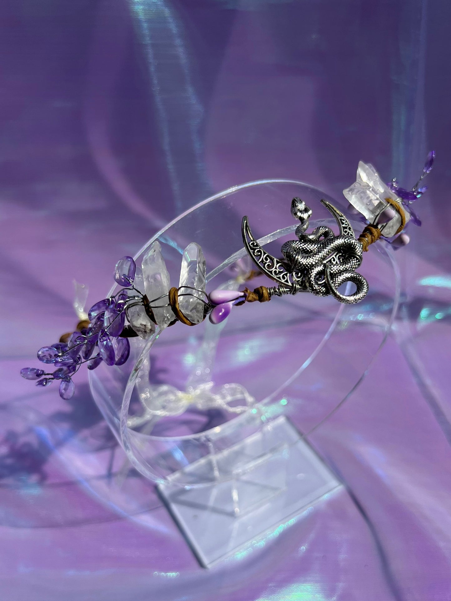 FOREST FAIRY TIARA PURPLE WITH CLEAR QUARTZ CRYSTALS
