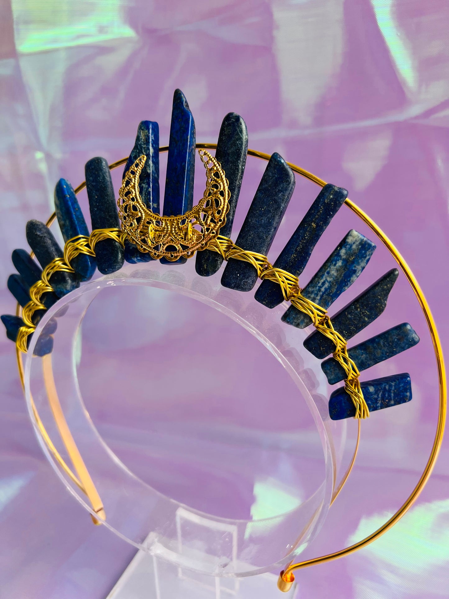 LAPIS LAZULI GOLD HALO MOON GODDESS CRYSTAL CROWN