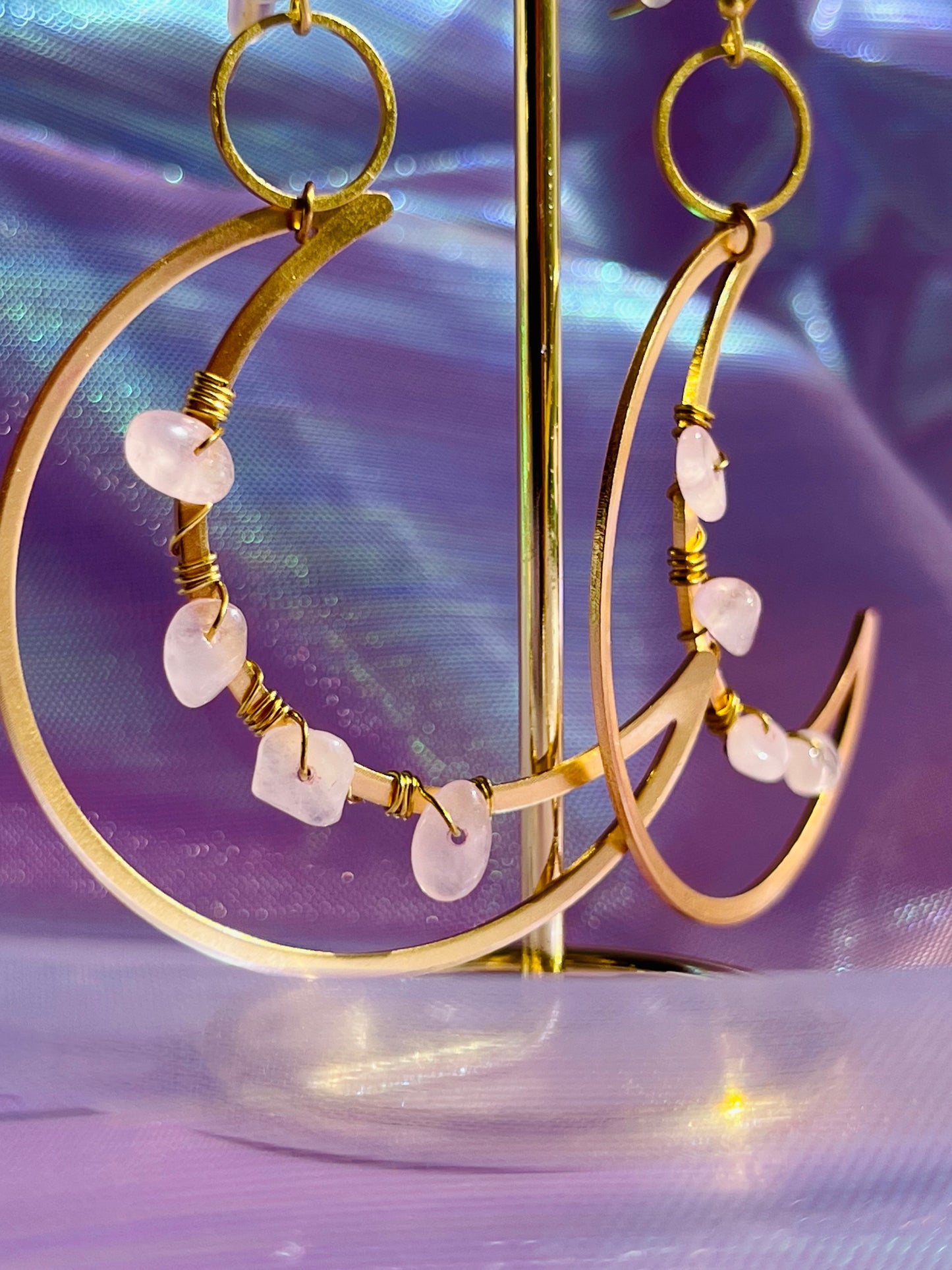 ROSE QUARTZ CRYSTAL MOON EARRINGS