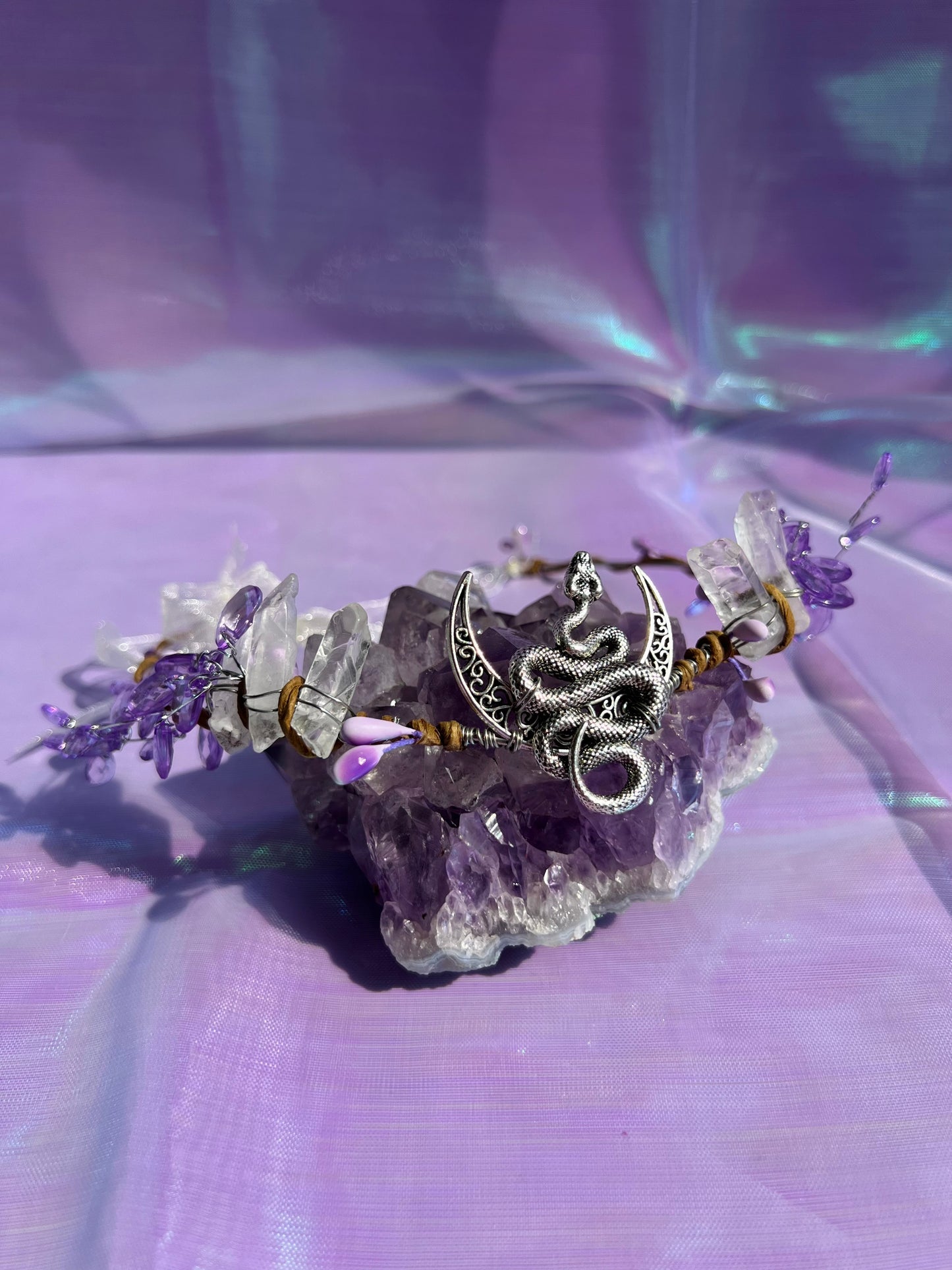 FOREST FAIRY TIARA PURPLE WITH CLEAR QUARTZ CRYSTALS