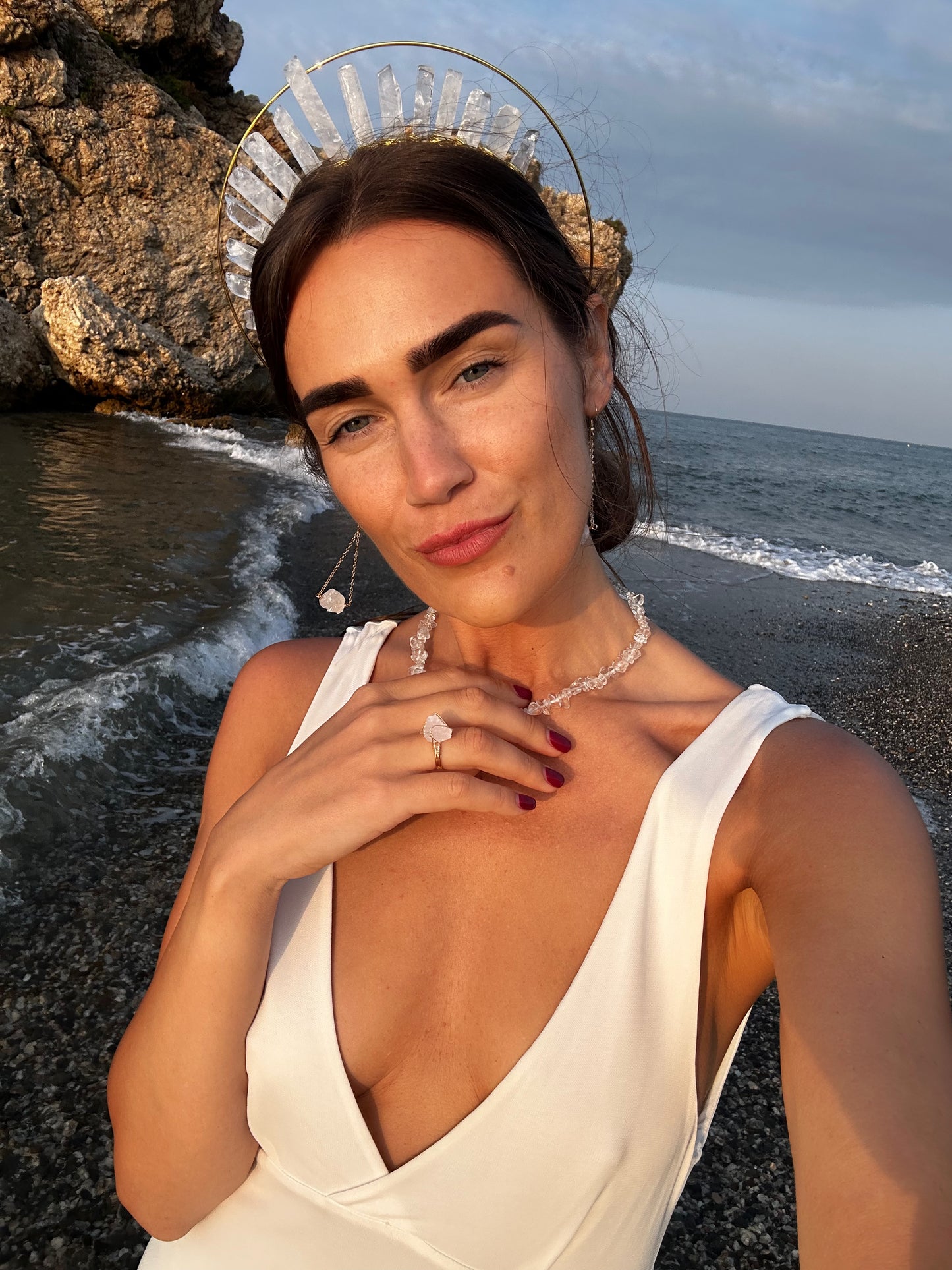 CLEAR QUARTZ GOLD HALO GODDESS CRYSTAL CROWN