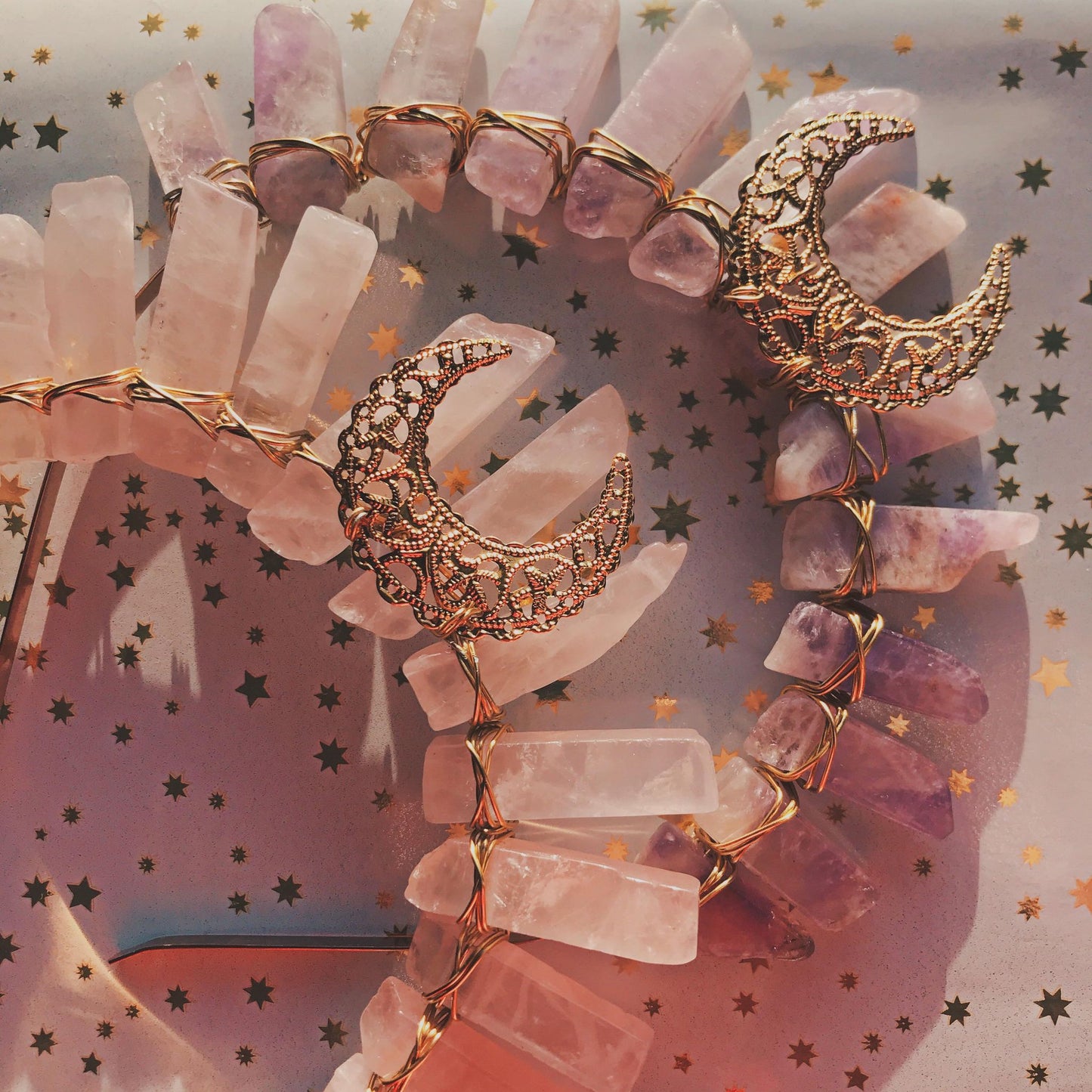 ROSE QUARTZ MOON GODDESS CRYSTAL CROWN