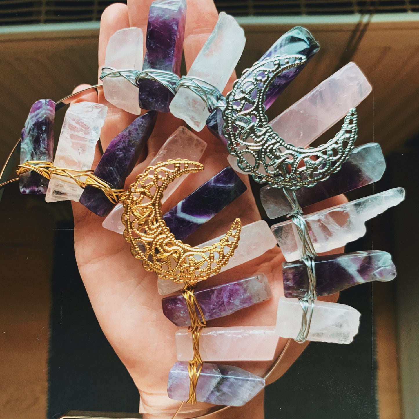 AMETHYST & ROSE QUARTZ GODDESS CRYSTAL CROWN