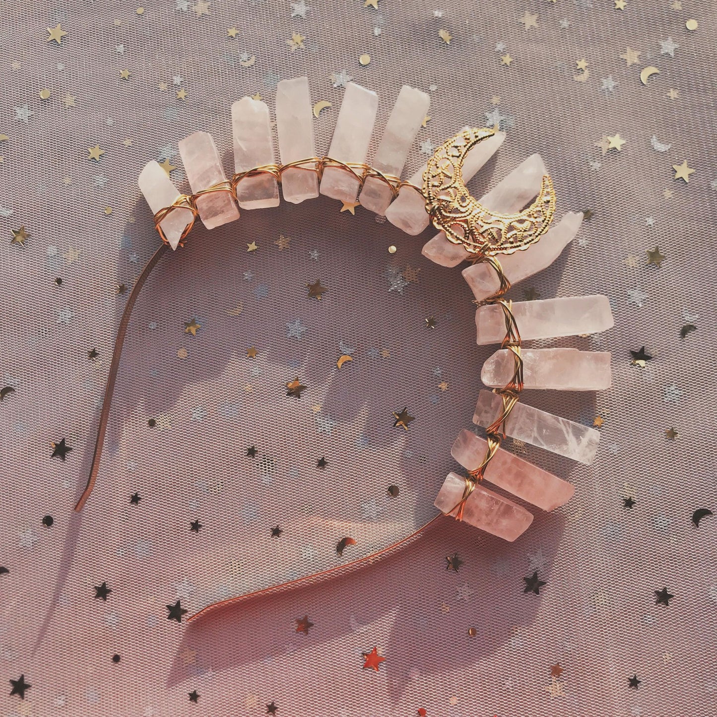 ROSE QUARTZ MOON GODDESS CRYSTAL CROWN