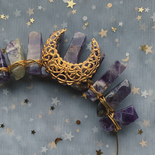 AMETHYST SMALL GOLD GODDESS CRYSTAL CROWN