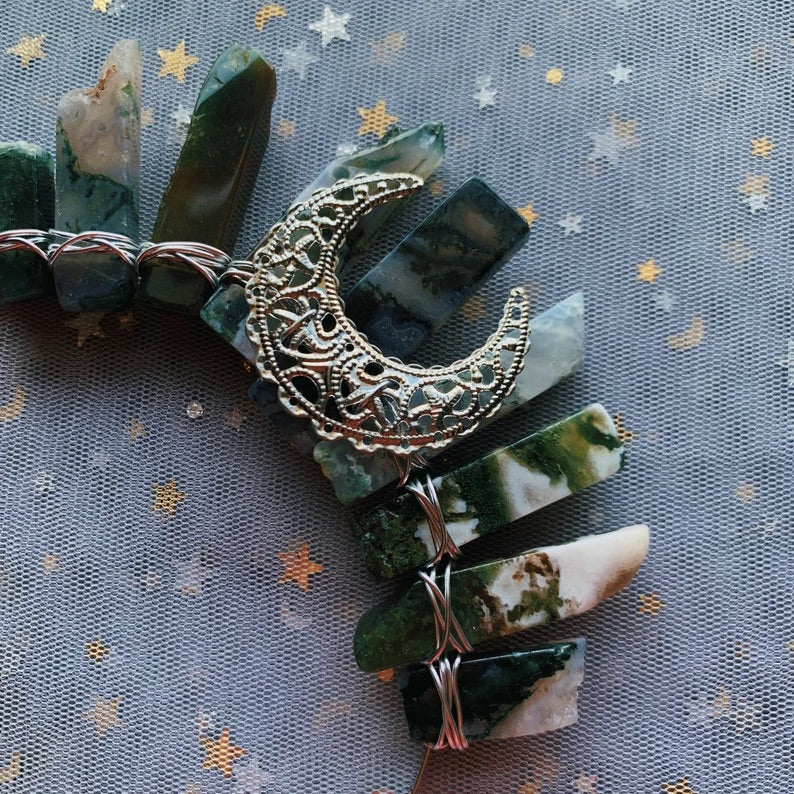 MOSS AGATE SMALL SILVER GODDESS CRYSTAL CROWN