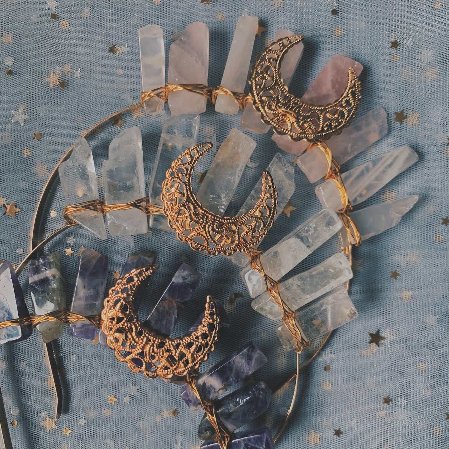 CLEAR QUARTZ SMALL GOLD GODDESS CRYSTAL CROWN