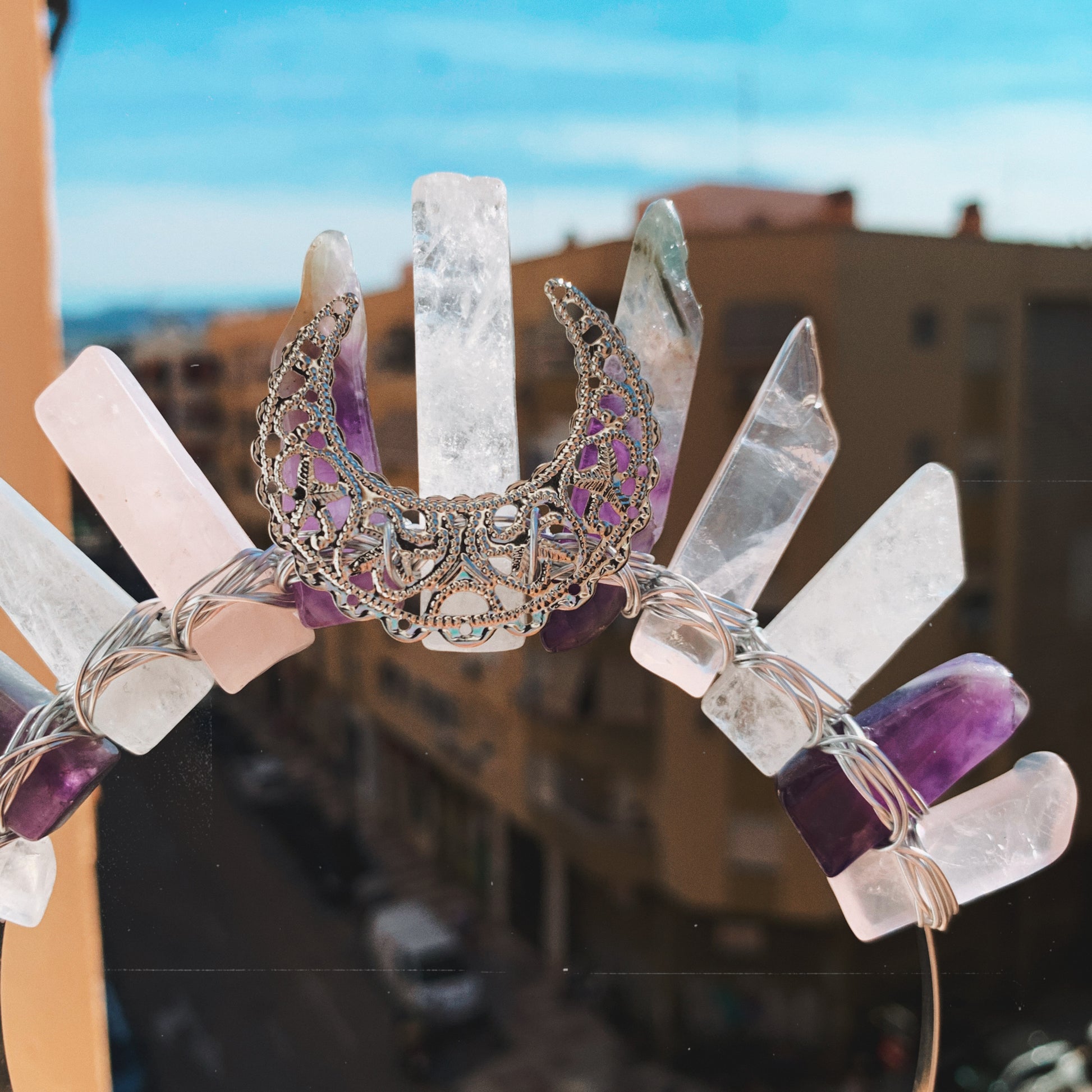 AMETHYST & ROSE QUARTZ GODDESS CRYSTAL CROWN