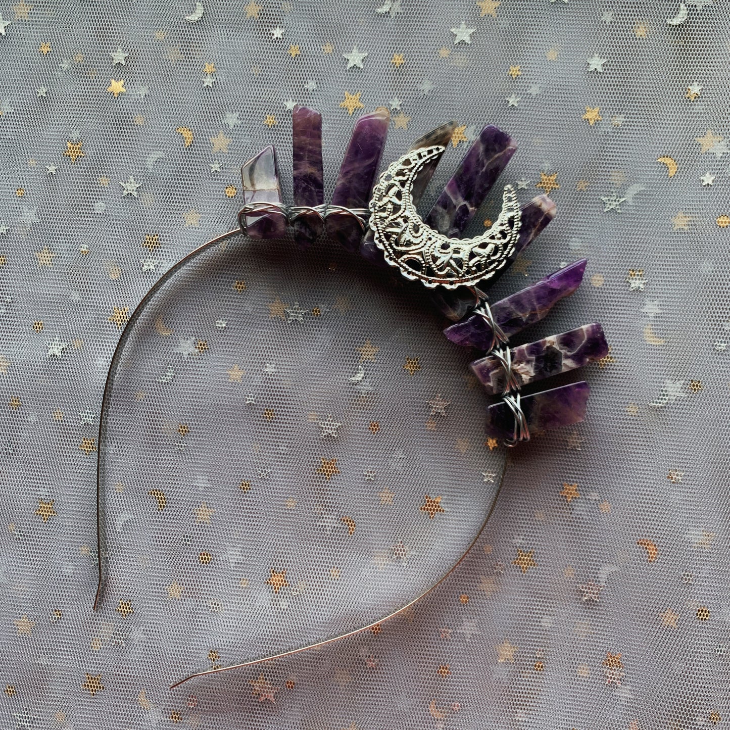 AMETHYST SMALL SILVER GODDESS CRYSTAL CROWN