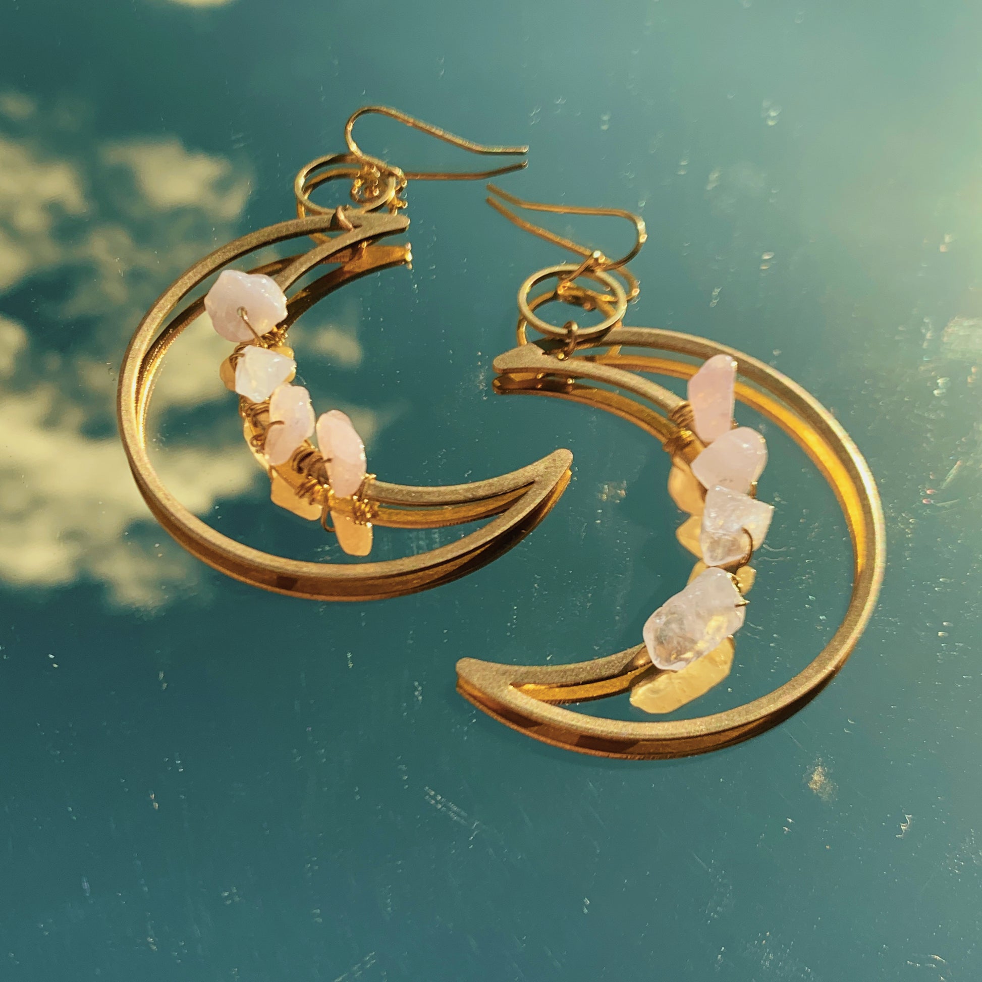 ROSE QUARTZ CRYSTAL MOON EARRINGS