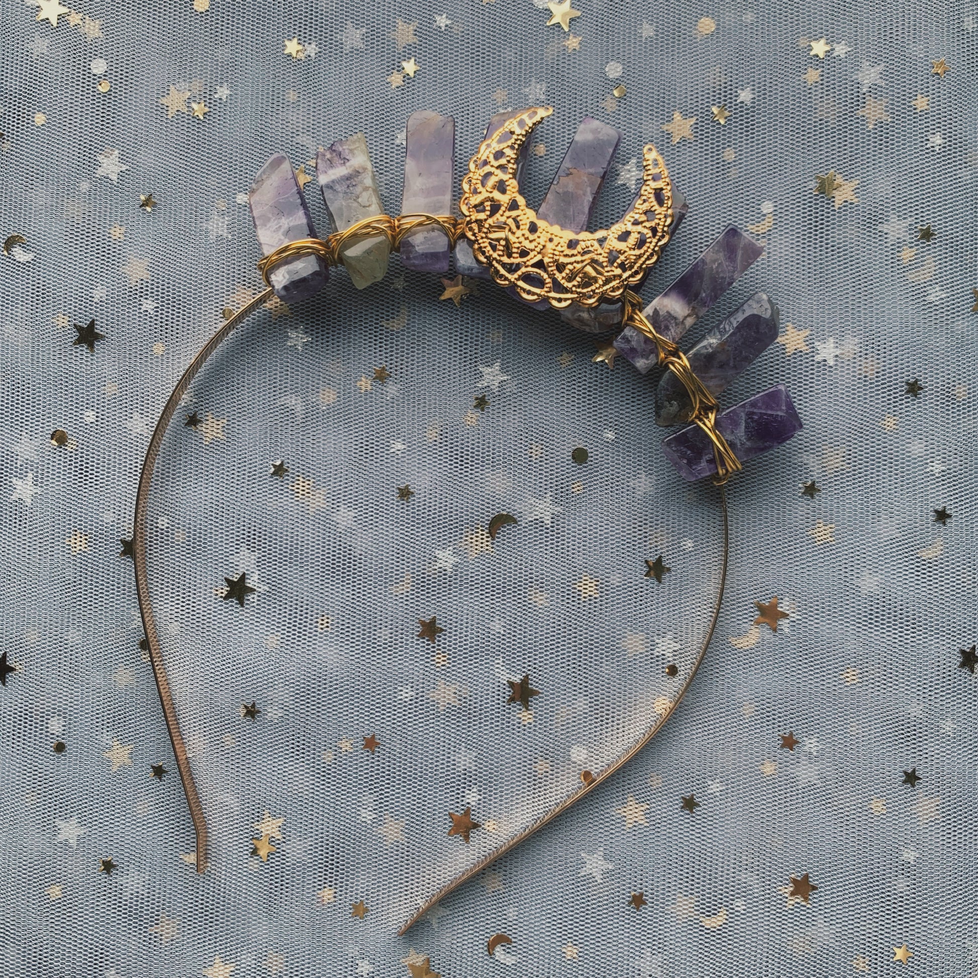 AMETHYST SMALL GOLD GODDESS CRYSTAL CROWN