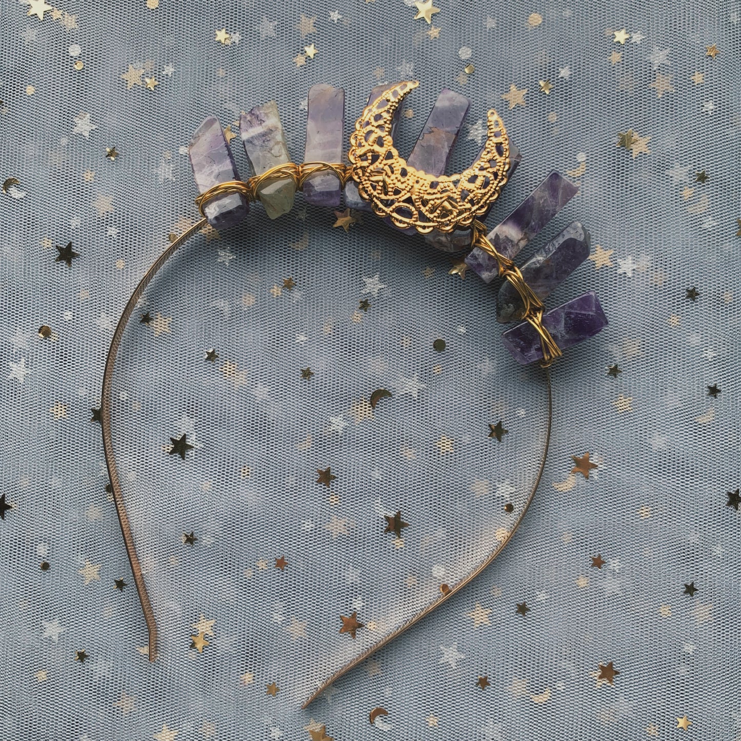 AMETHYST SMALL GOLD GODDESS CRYSTAL CROWN