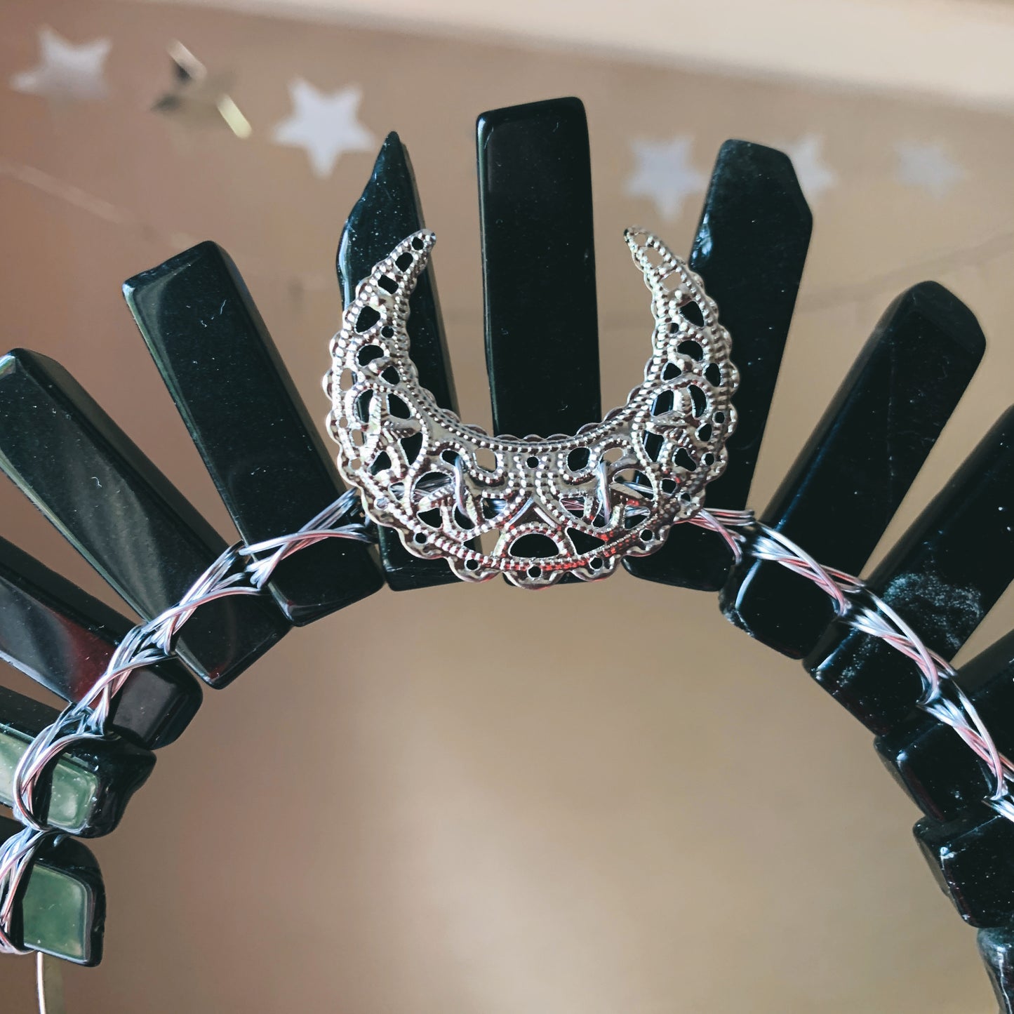 BLACK AGATE MOON SILVER GODDESS CRYSTAL CROWN