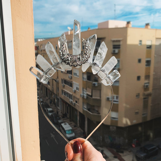 CLEAR QUARTZ SMALL SILVER GODDESS CRYSTAL CROWN