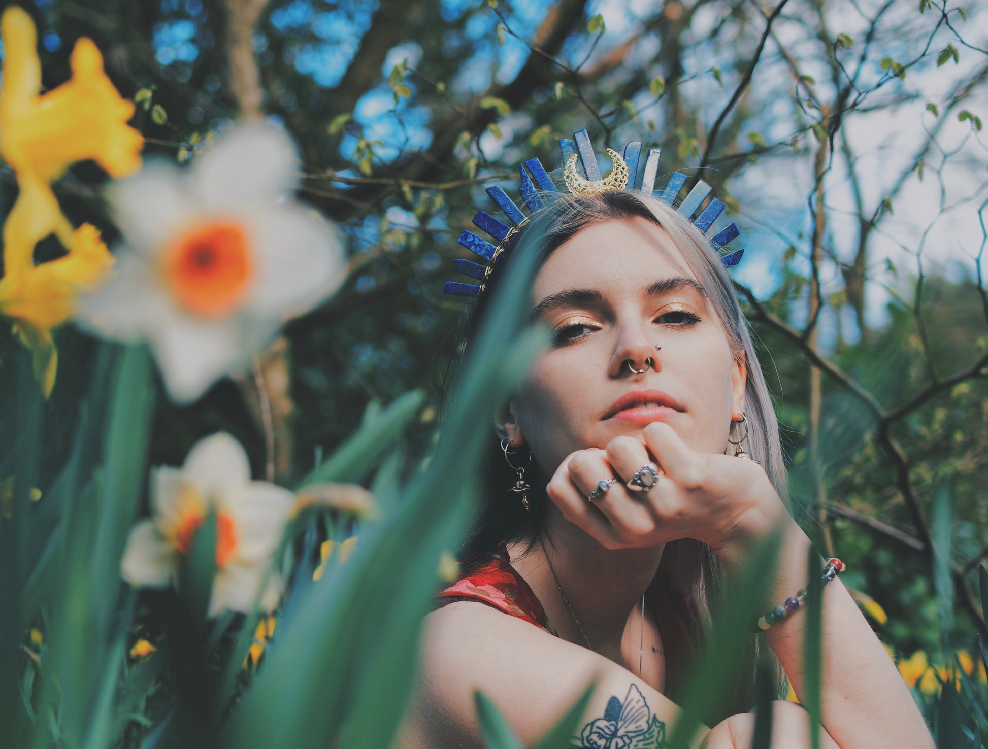 LAPIS LAZULI GOLD GODDESS CRYSTAL CROWN