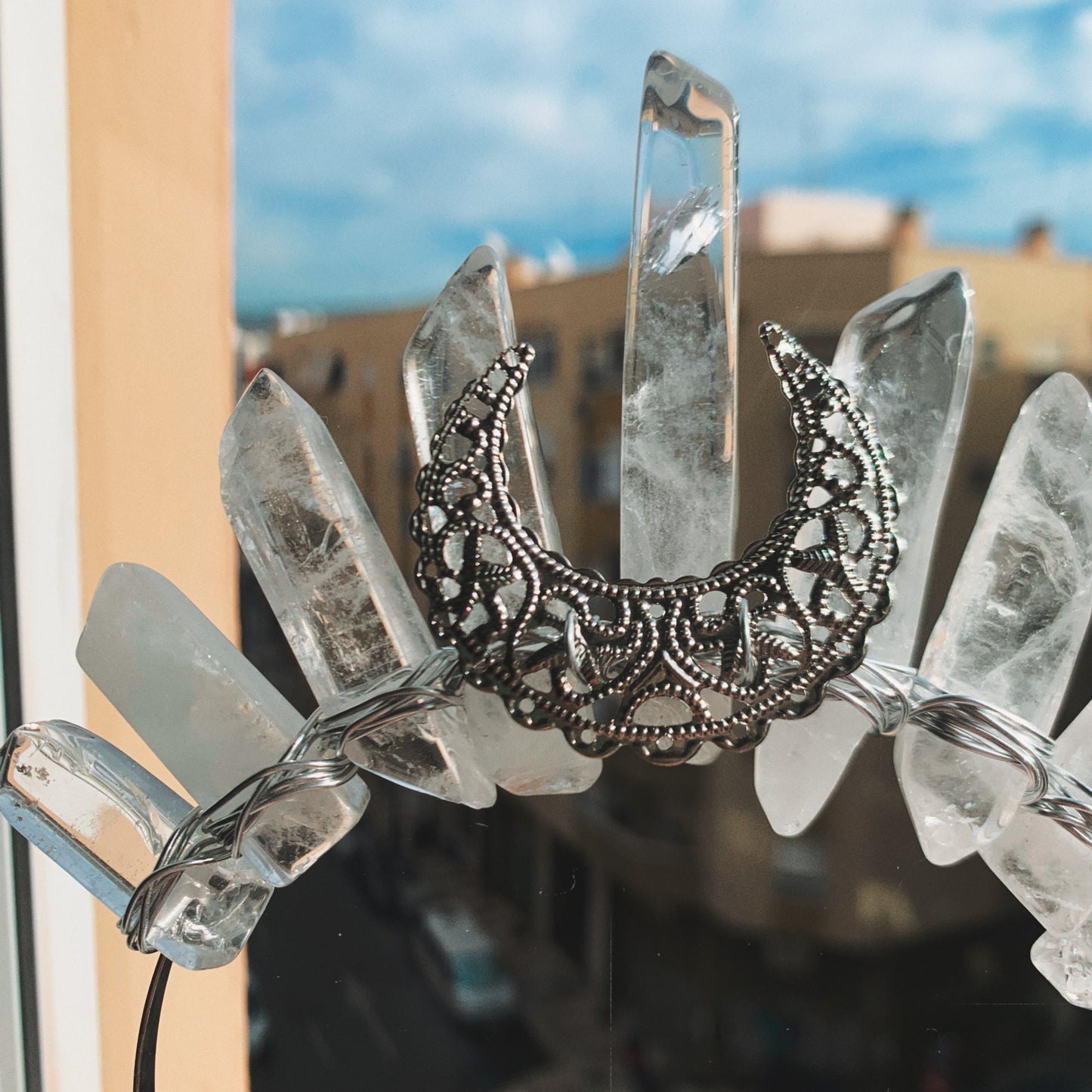 CLEAR QUARTZ SMALL SILVER GODDESS CRYSTAL CROWN
