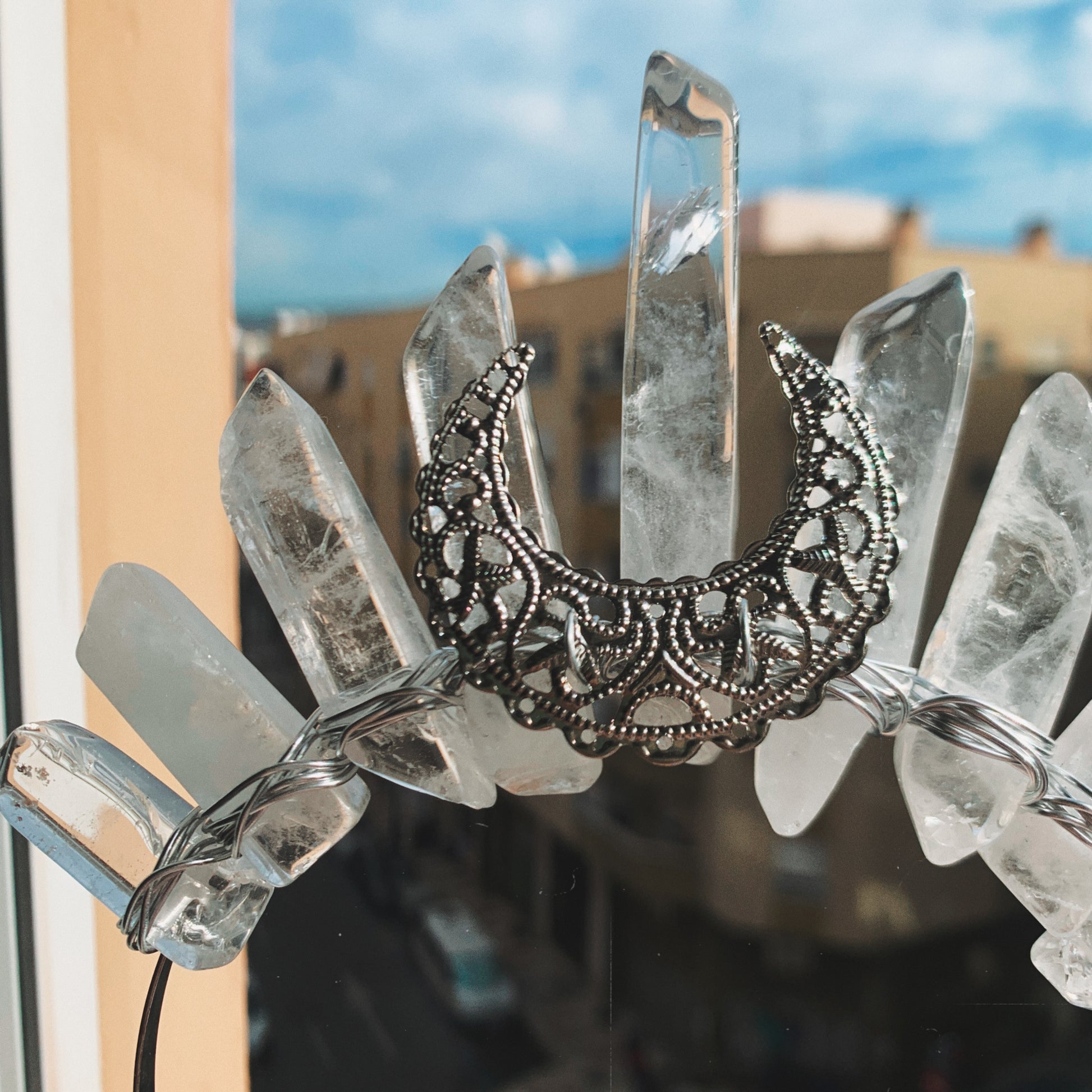 CLEAR QUARTZ SMALL SILVER GODDESS CRYSTAL CROWN