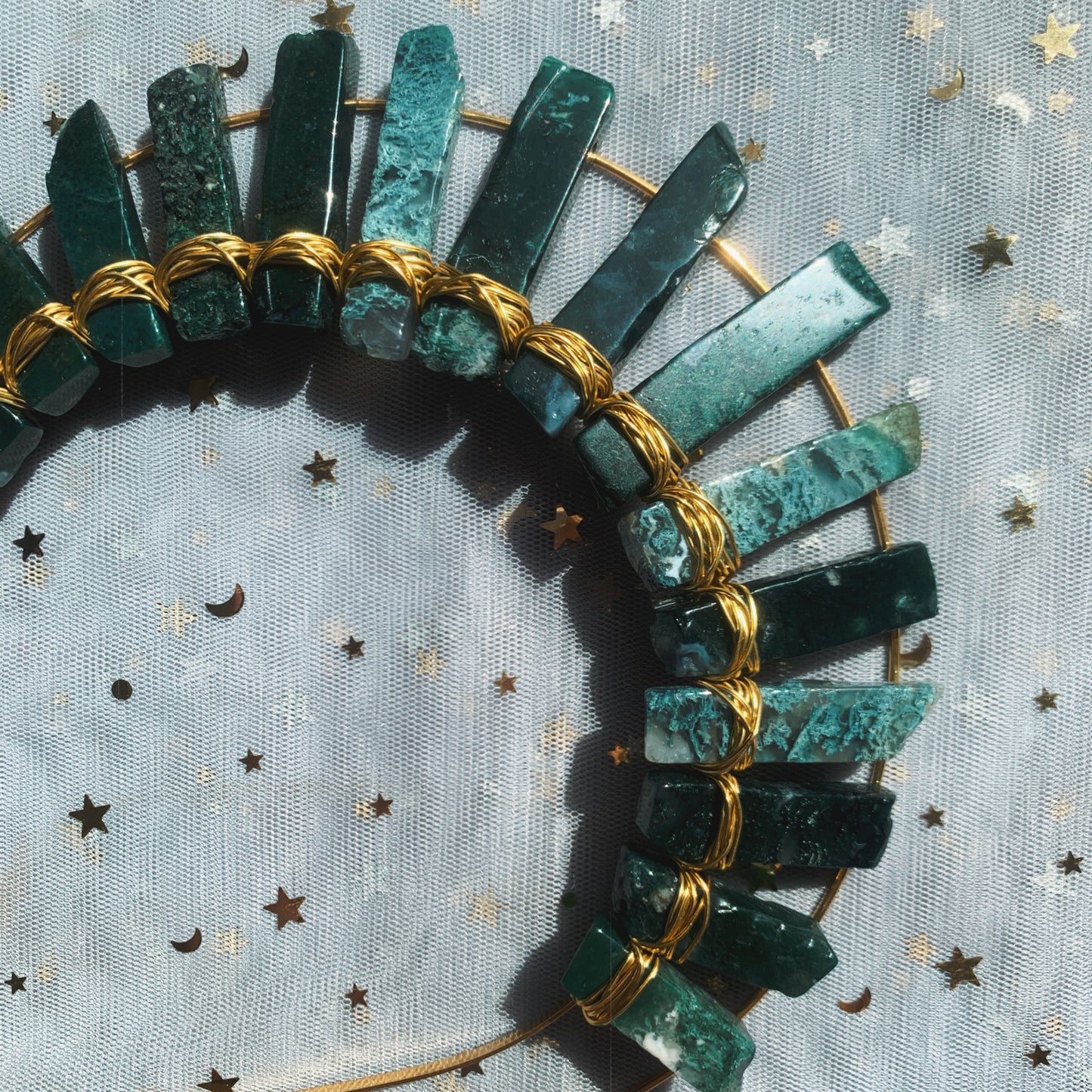 MOSS AGATE GOLD HALO GODDESS CRYSTAL CROWN
