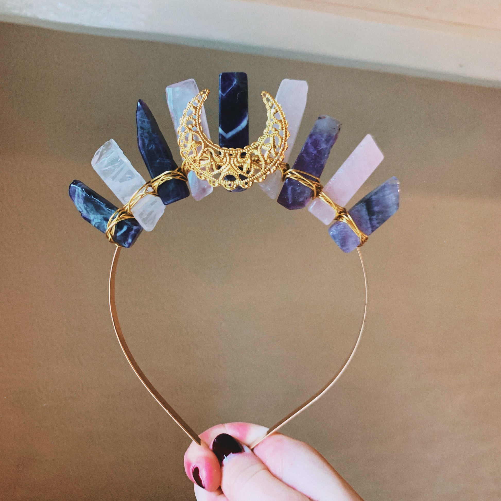 AMETHYST & ROSE QUARTZ GODDESS CRYSTAL CROWN