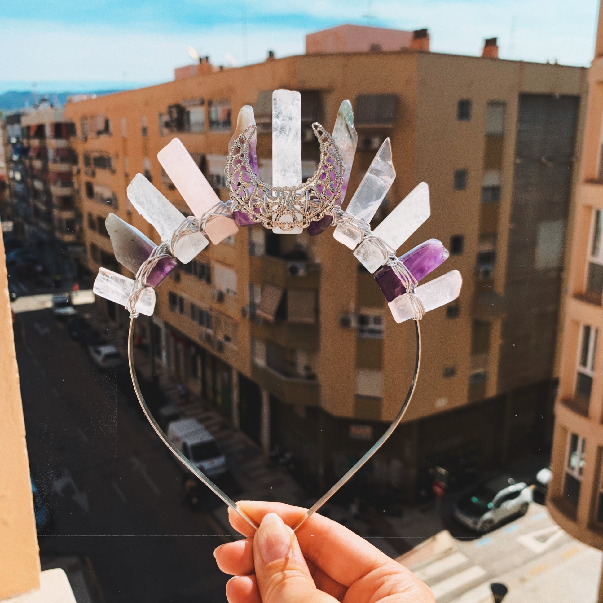 AMETHYST & ROSE QUARTZ GODDESS CRYSTAL CROWN