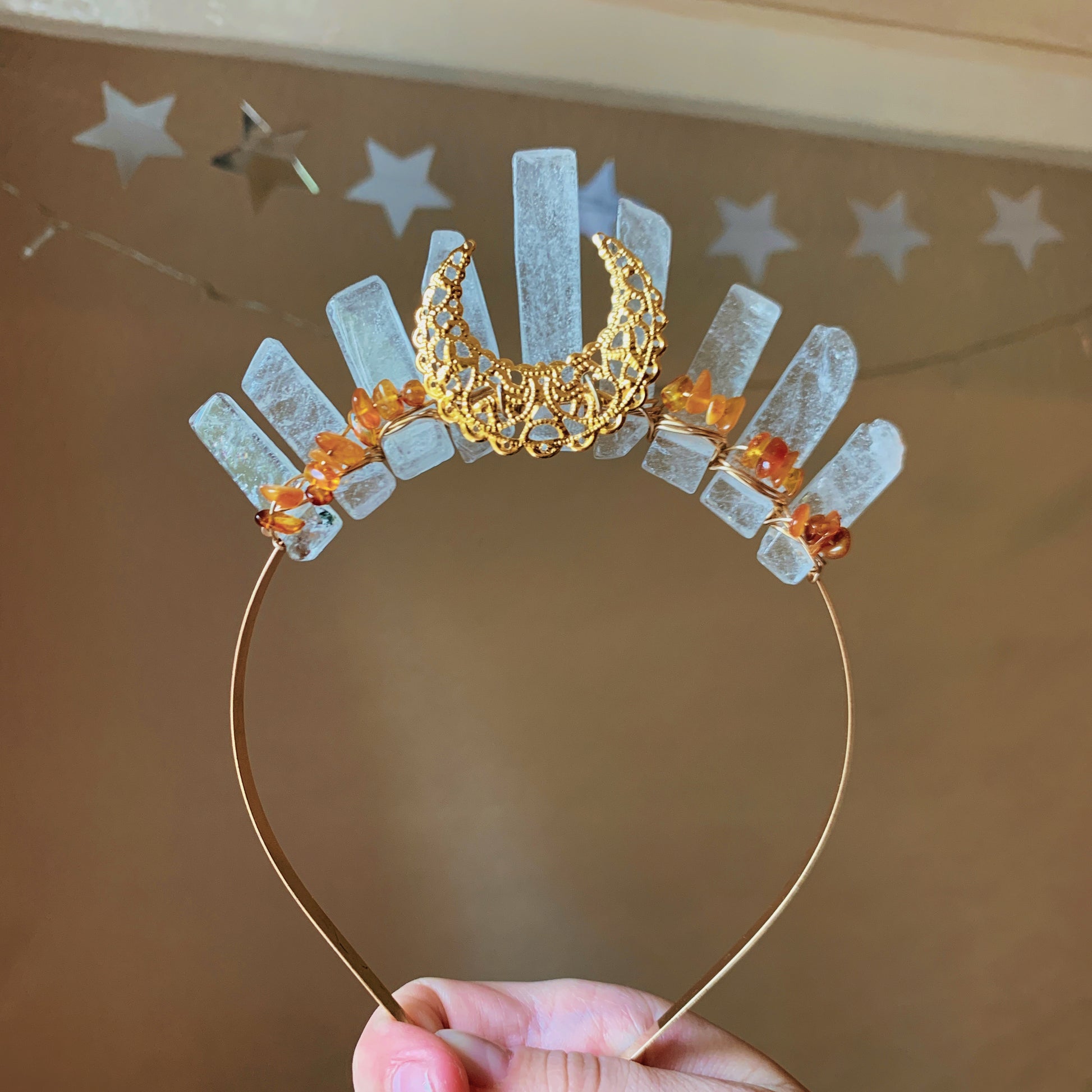 CLEAR QUARTZ & AMBER CROWN