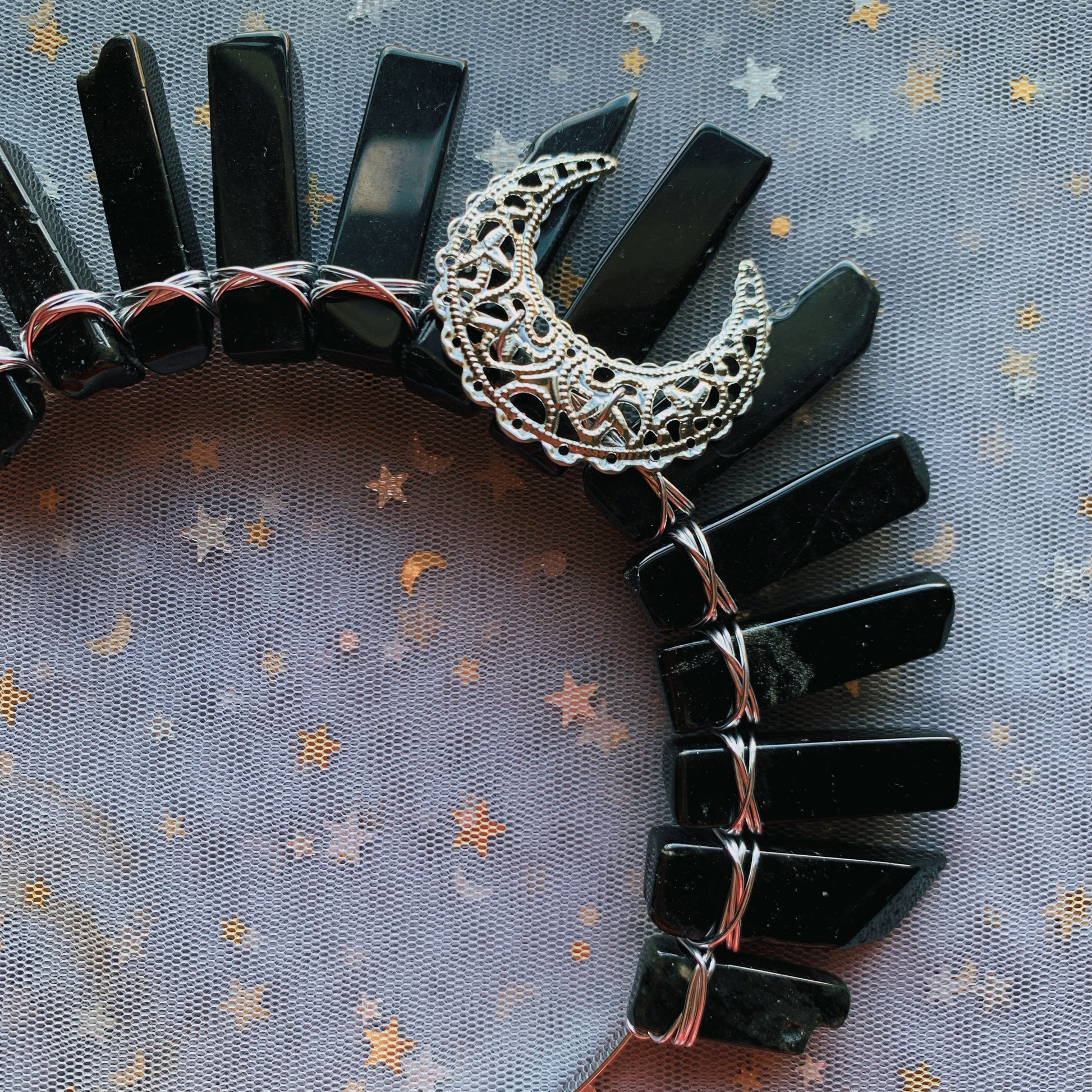 BLACK AGATE MOON SILVER GODDESS CRYSTAL CROWN