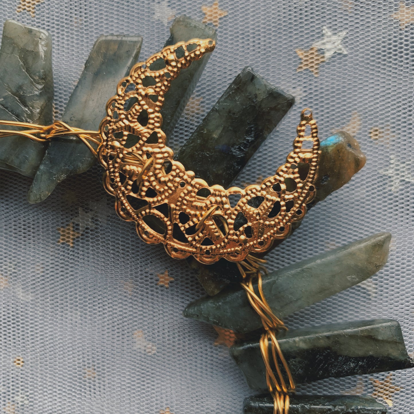 LABRADORITE SMALL GOLD GODDESS CRYSTAL CROWN
