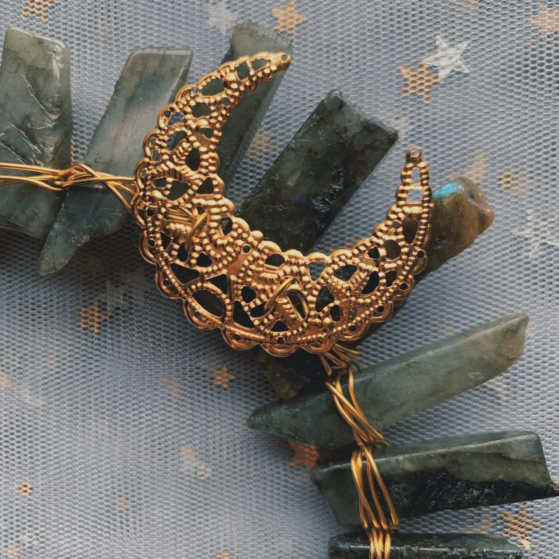 LABRADORITE SMALL GOLD GODDESS CRYSTAL CROWN