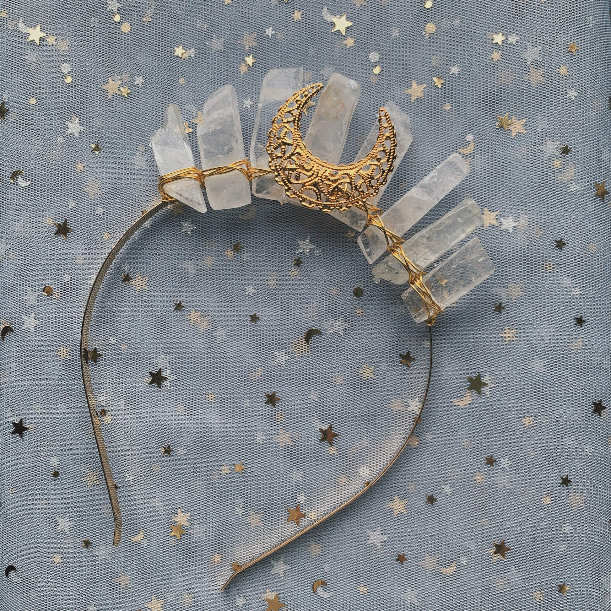 CLEAR QUARTZ SMALL GOLD GODDESS CRYSTAL CROWN