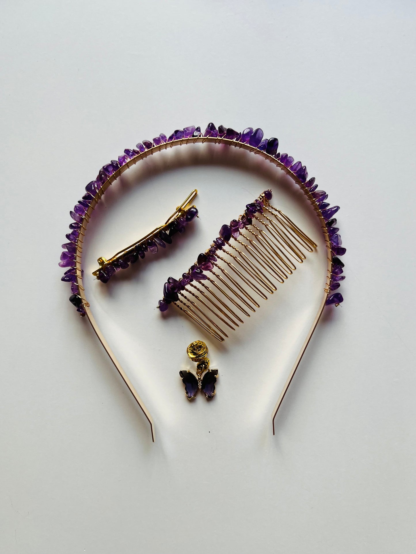 AMETHYST CRYSTAL HAIR SET