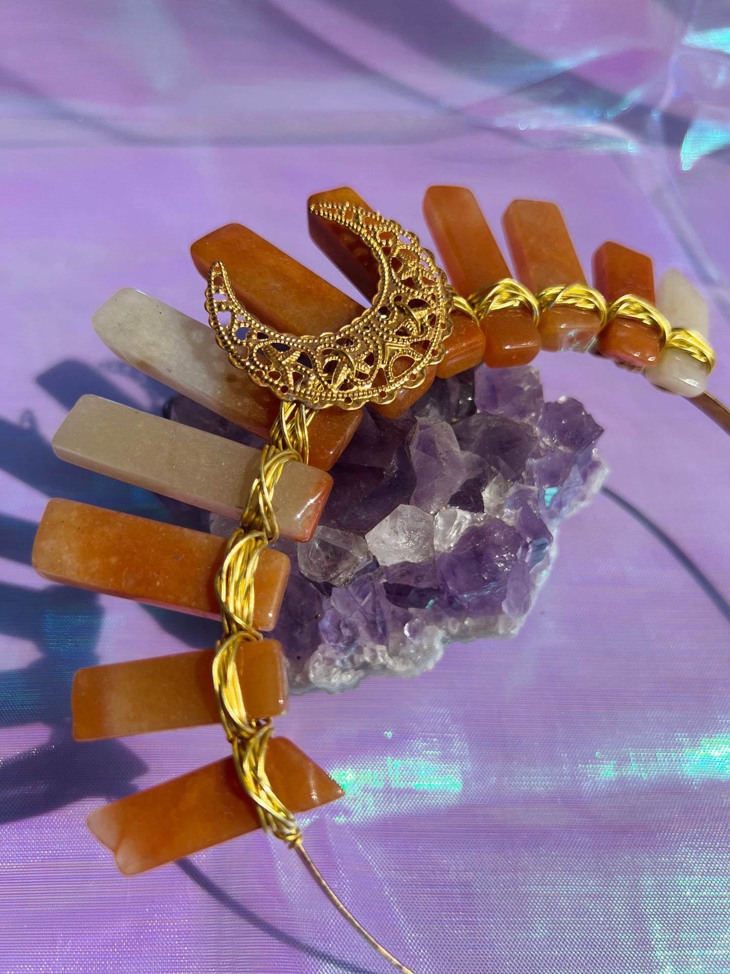 ORANGE AVENTURINE MOON GODDESS CRYSTAL CROWN