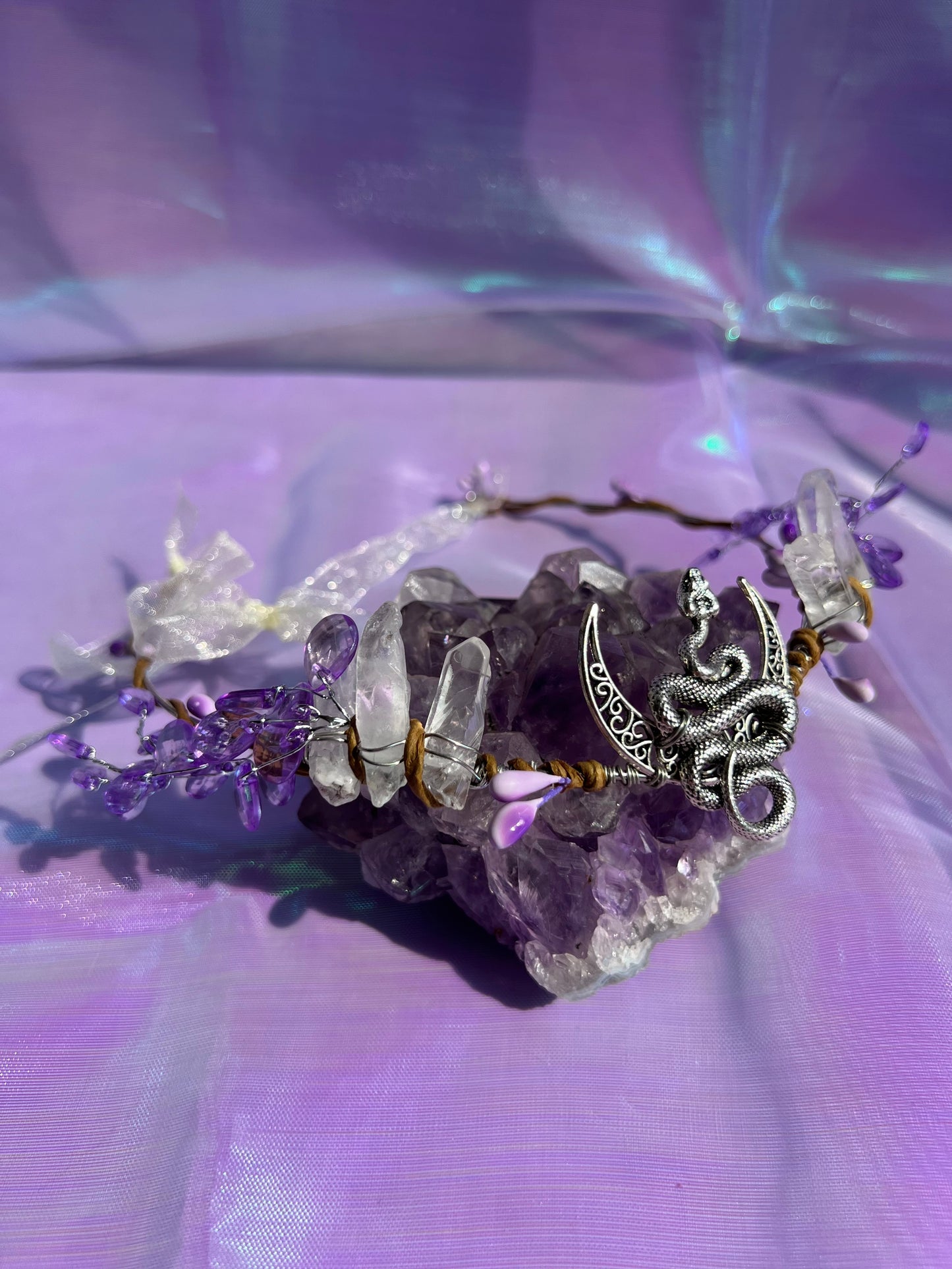 FOREST FAIRY TIARA PURPLE WITH CLEAR QUARTZ CRYSTALS