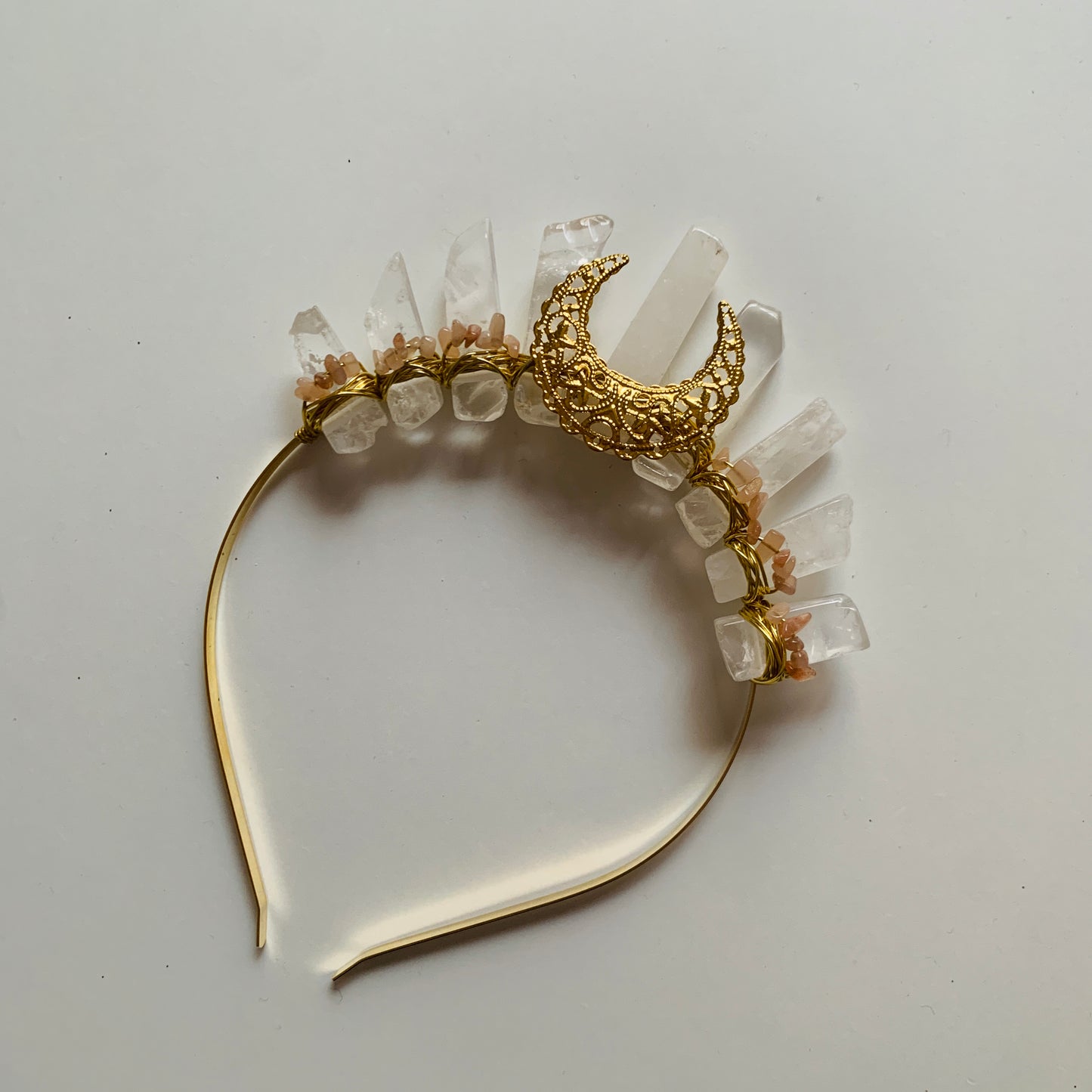 CLEAR QUARTZ & SUNSTONE GODDESS CRYSTAL CROWN