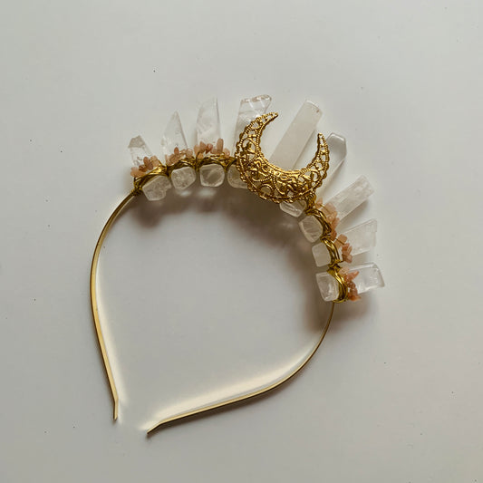 CLEAR QUARTZ & SUNSTONE GODDESS CRYSTAL CROWN