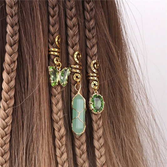 GREEN AVENTURINE BUTTERFLY HAIR CHARMS SET