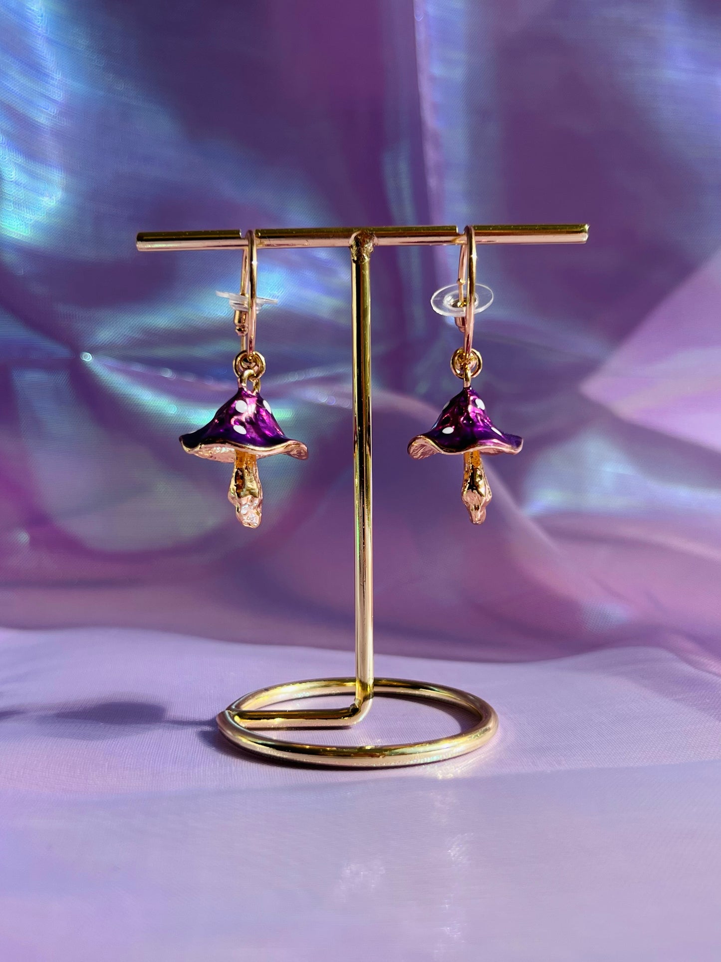 PURPLE & GOLD MUSHROOM EARRINGS