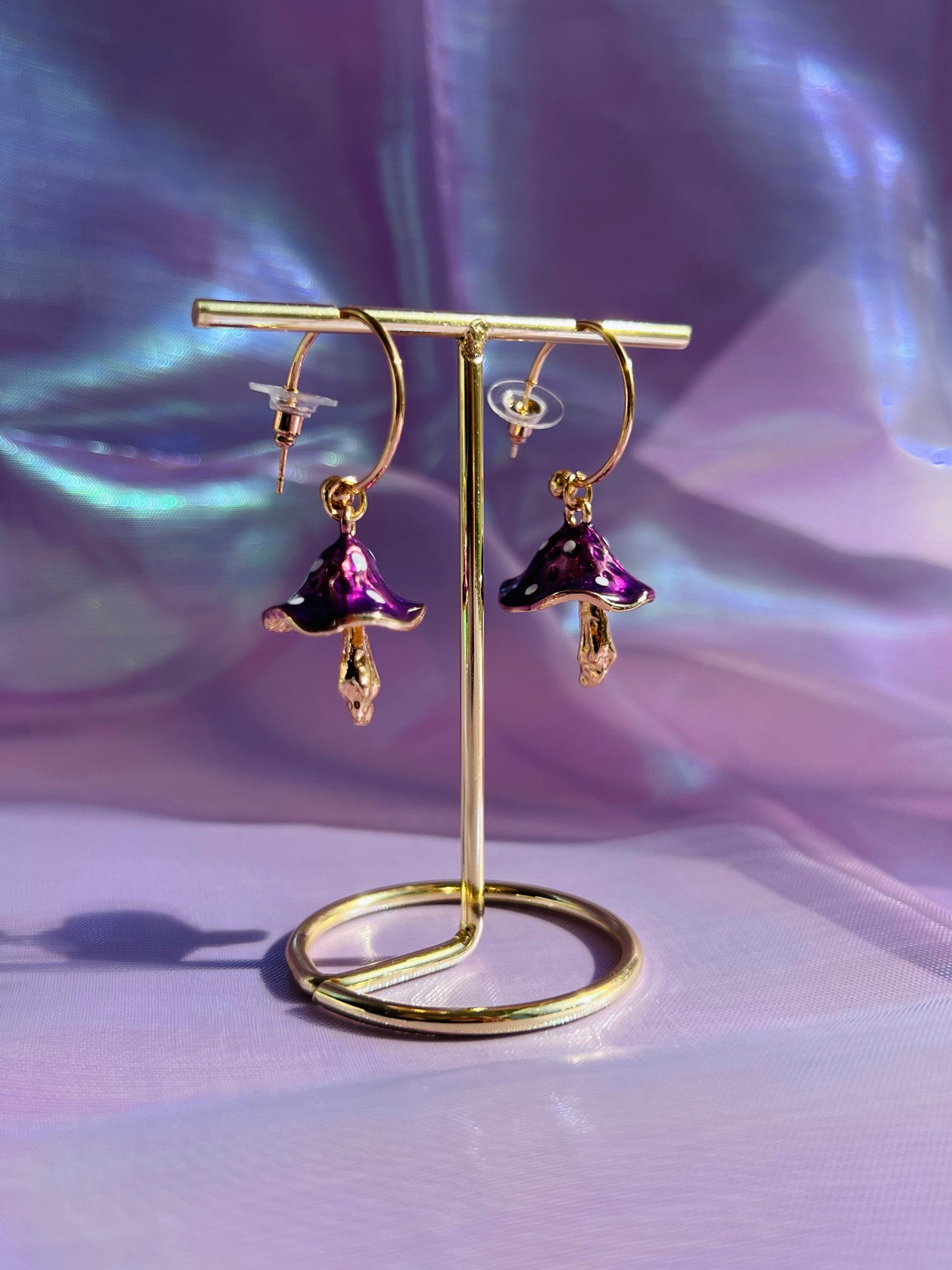 PURPLE & GOLD MUSHROOM EARRINGS