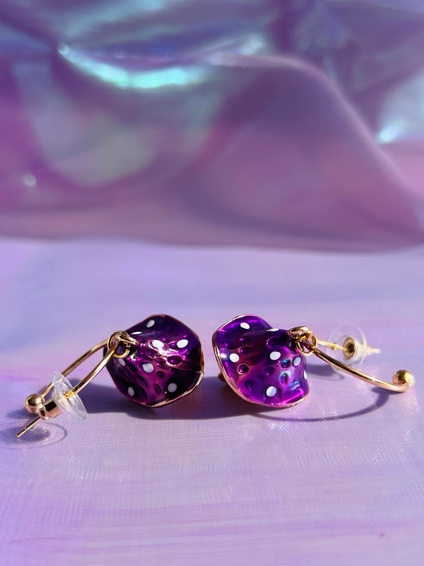 PURPLE & GOLD MUSHROOM EARRINGS