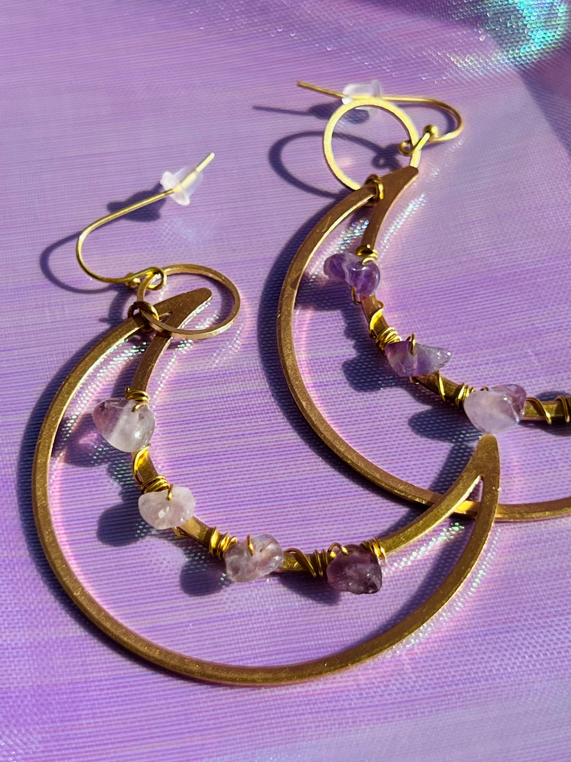 AMETHYST CRYSTAL MOON EARRINGS