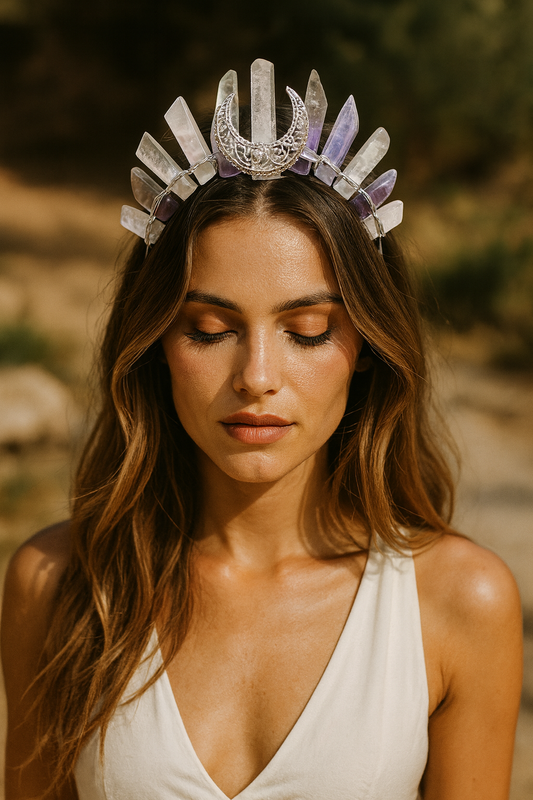 AMETHYST & ROSE QUARTZ GODDESS CRYSTAL CROWN