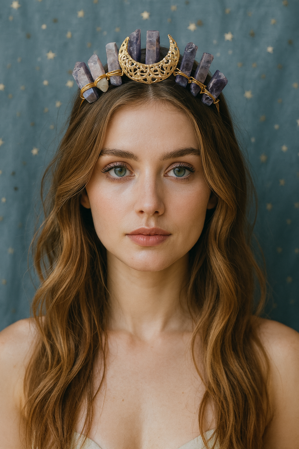 AMETHYST SMALL GOLD GODDESS CRYSTAL CROWN