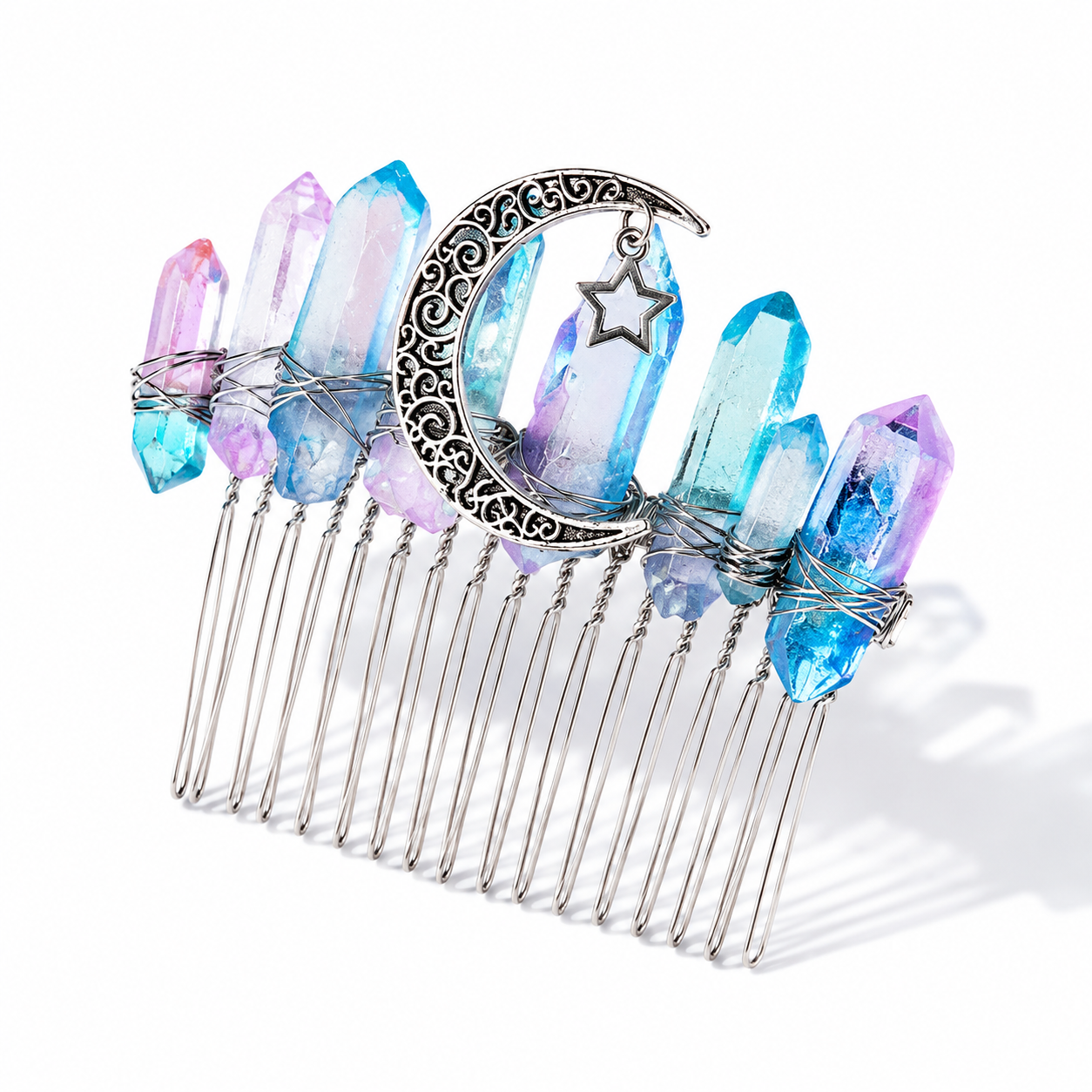 Rainbow Angel Aura Crystal Tiara & Combs
