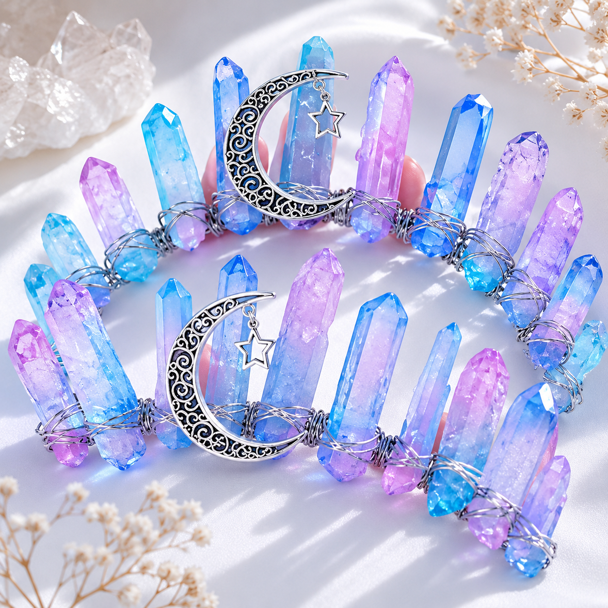 Rainbow Angel Aura Crystal Tiara & Combs